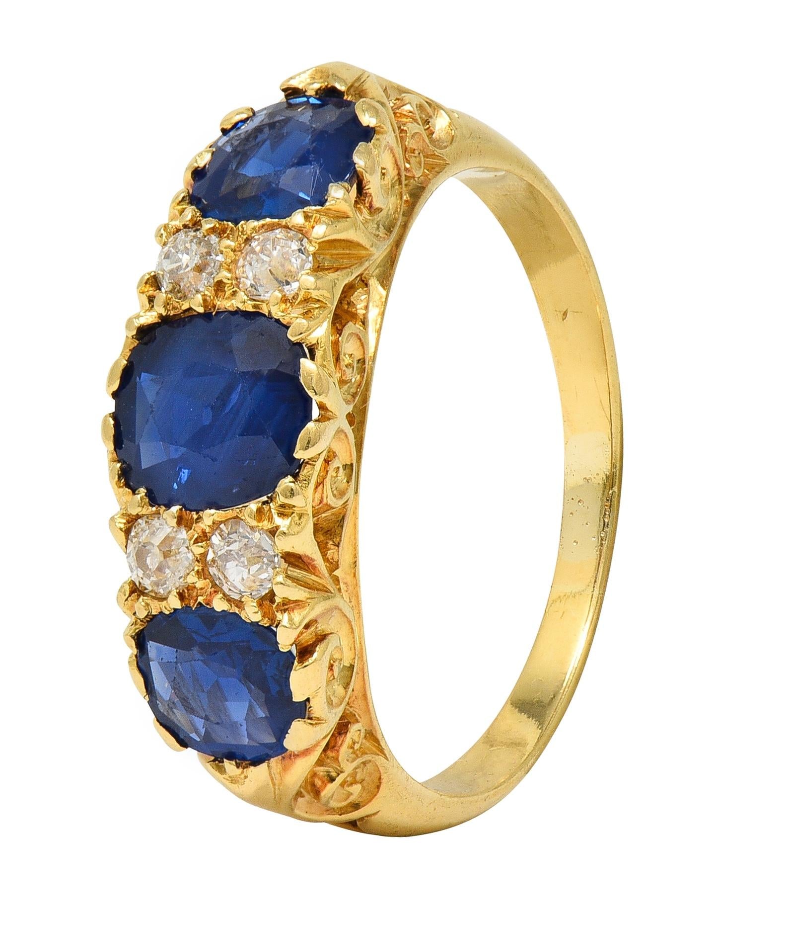 Victorian 2.14 CTW Sapphire Diamond 18K Yellow Gold Antique Scrolling Band Ring