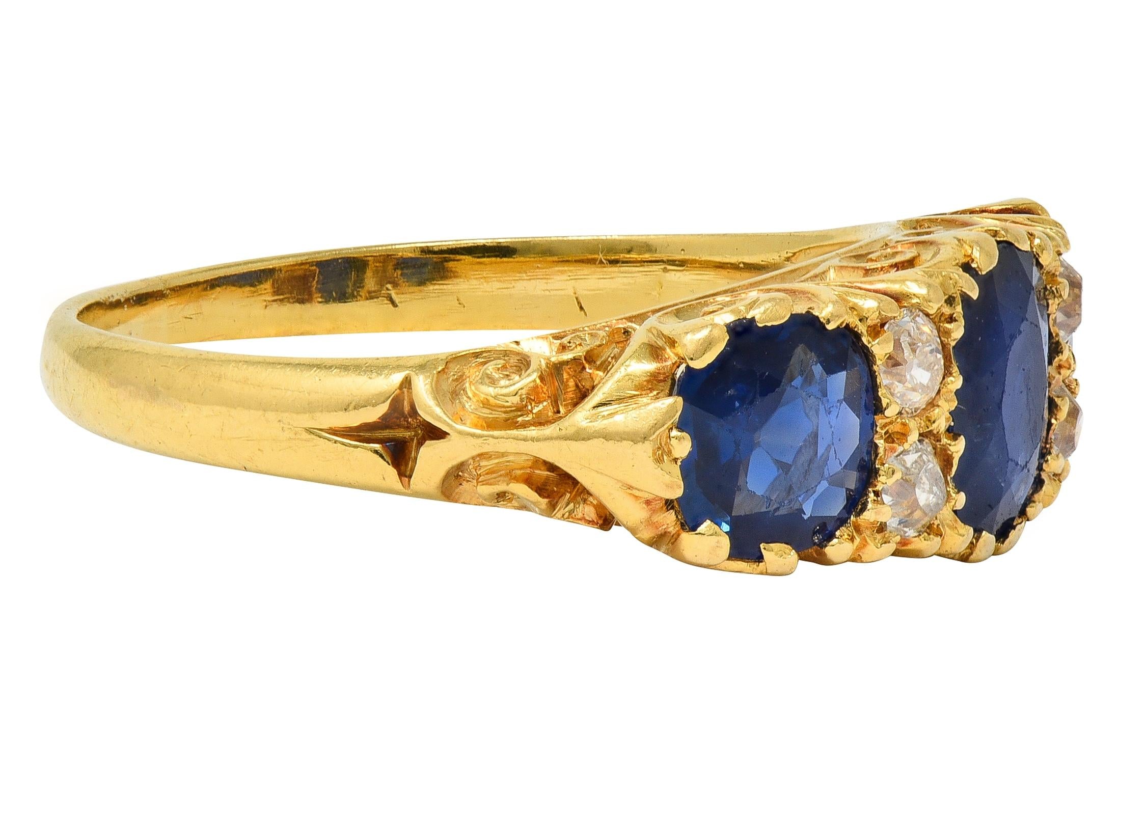 Victorian 2.14 CTW Sapphire Diamond 18K Yellow Gold Antique Scrolling Band Ring