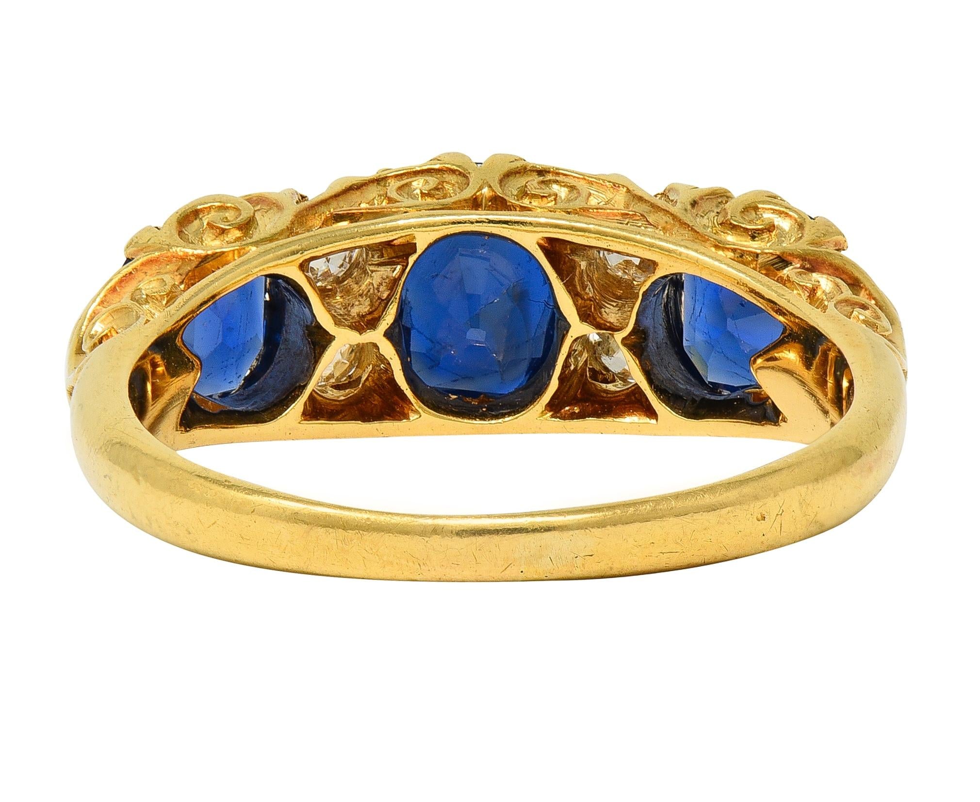 Victorian 2.14 CTW Sapphire Diamond 18K Yellow Gold Antique Scrolling Band Ring