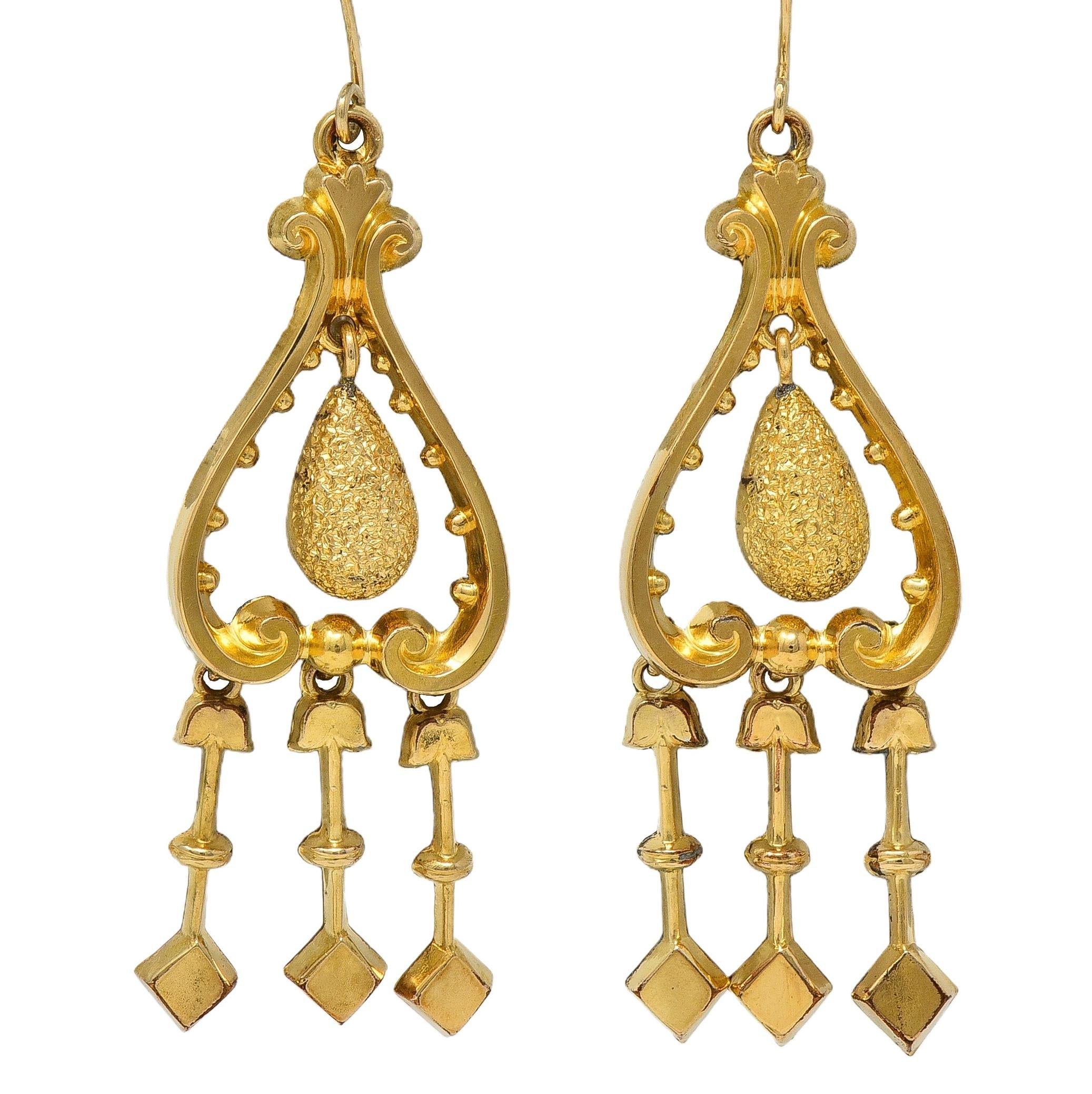 Victorian 14 Karat Yellow Gold Fringe Antique Drop Earrings