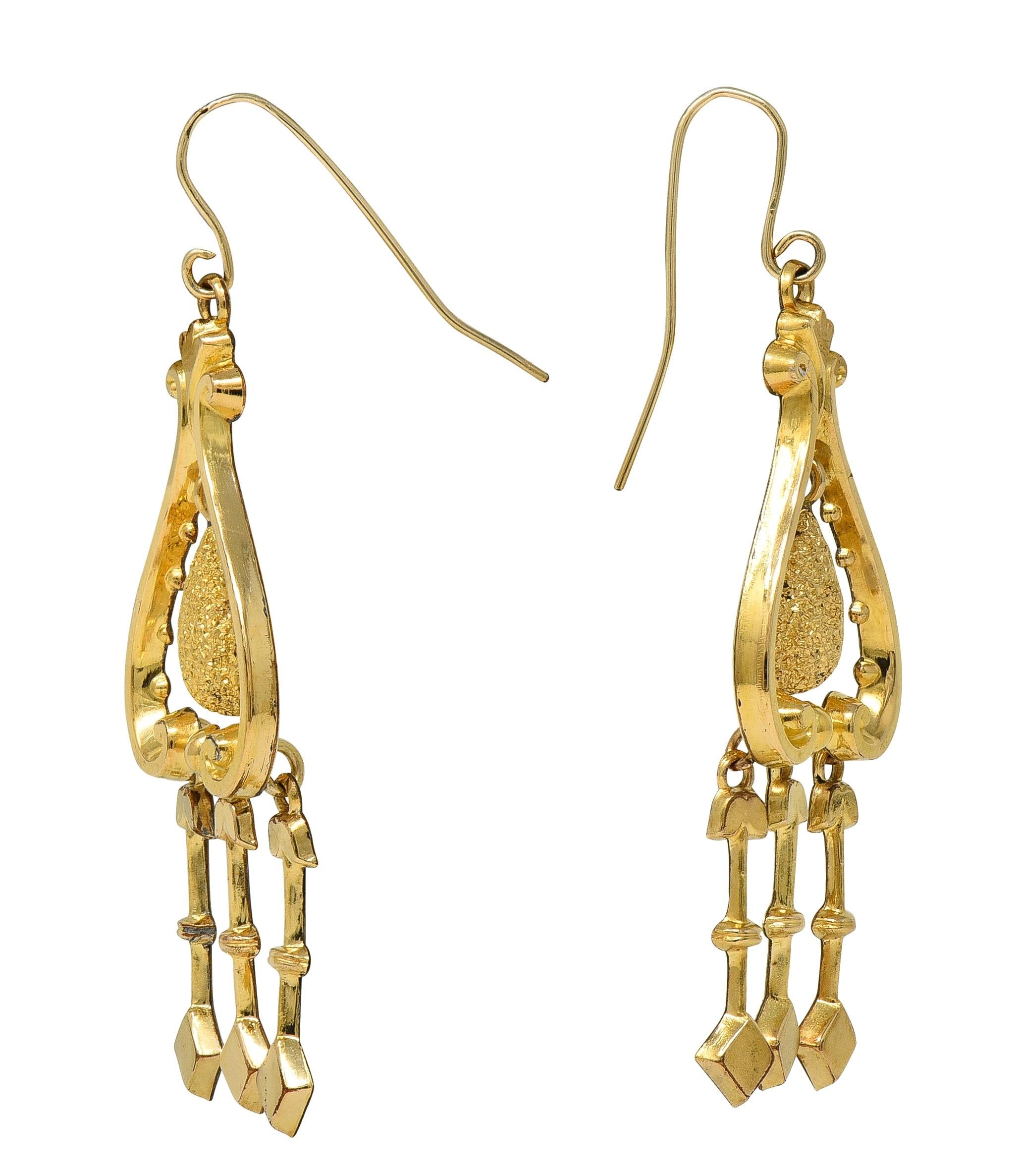 Victorian 14 Karat Yellow Gold Fringe Antique Drop Earrings