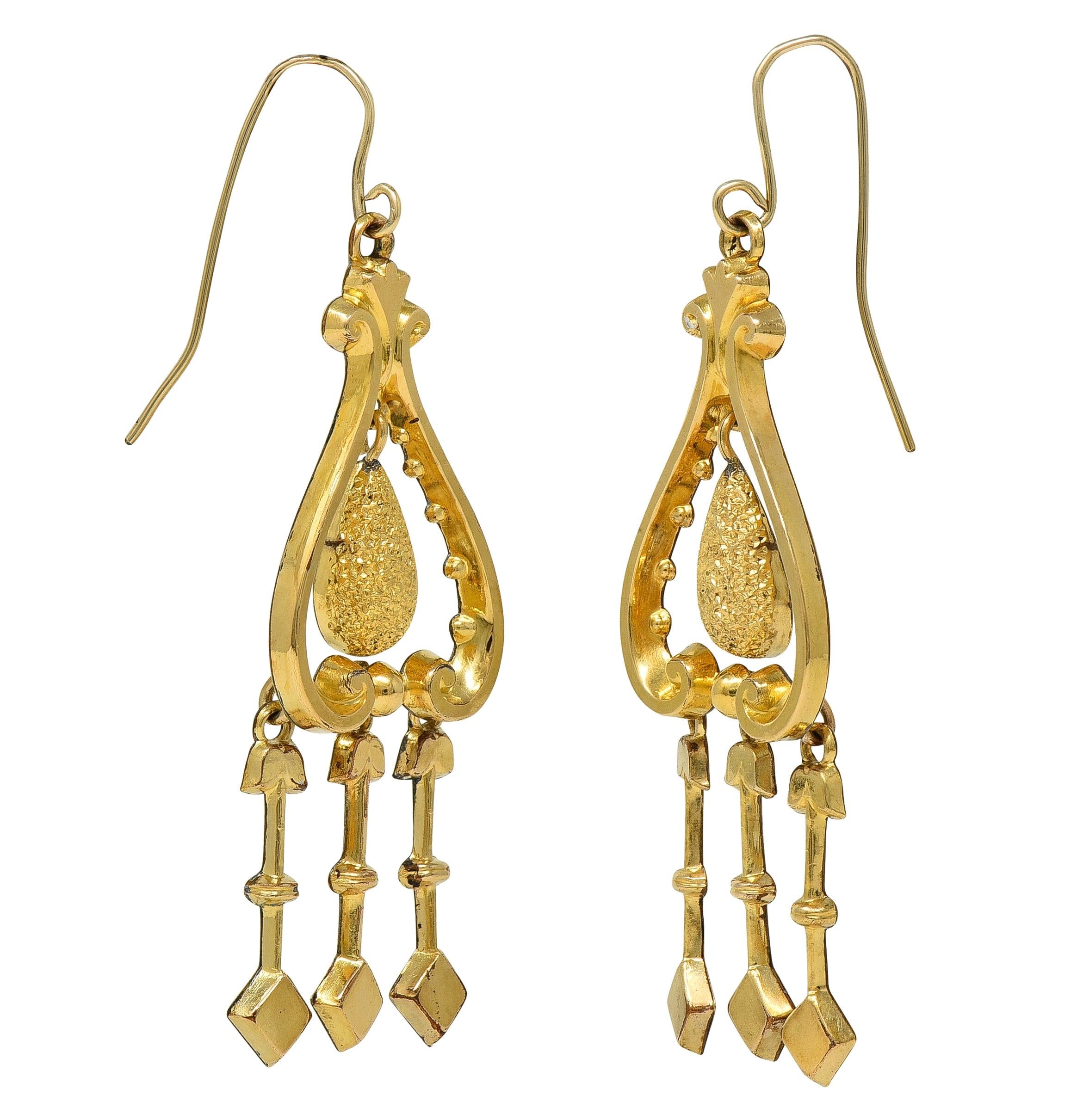 Victorian 14 Karat Yellow Gold Fringe Antique Drop Earrings