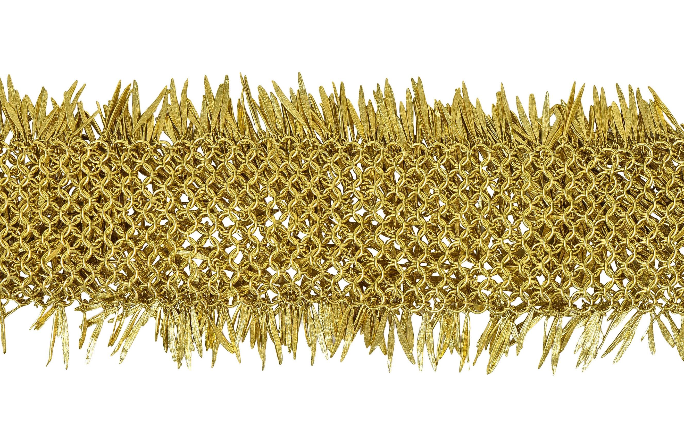 H. Stern 2000's 18 Karat Yellow Gold Brushed Feather Fringe Bracelet