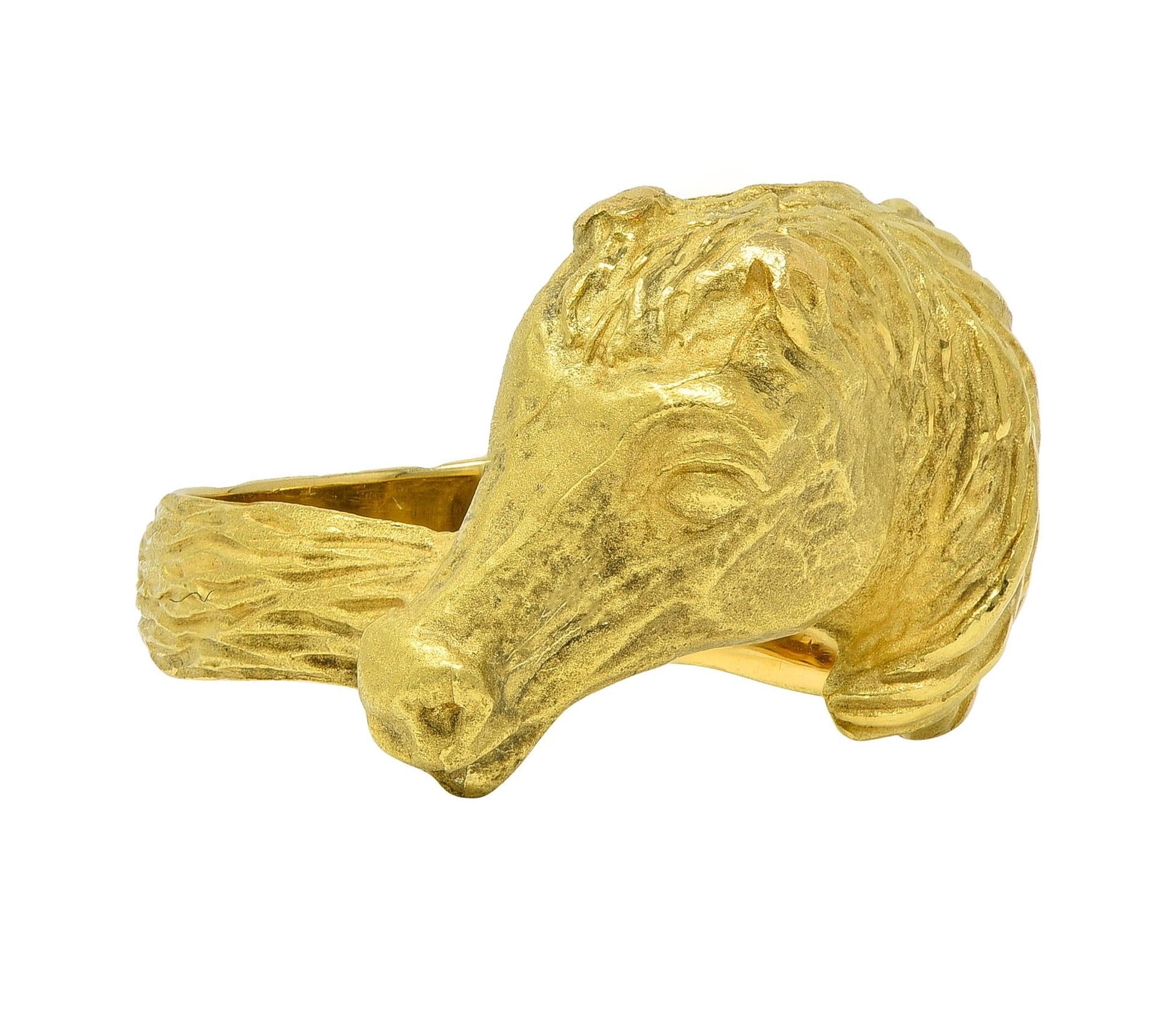 Hermès Paris 18 Karat Yellow Gold Vintage 1960's Horse Animal Ring