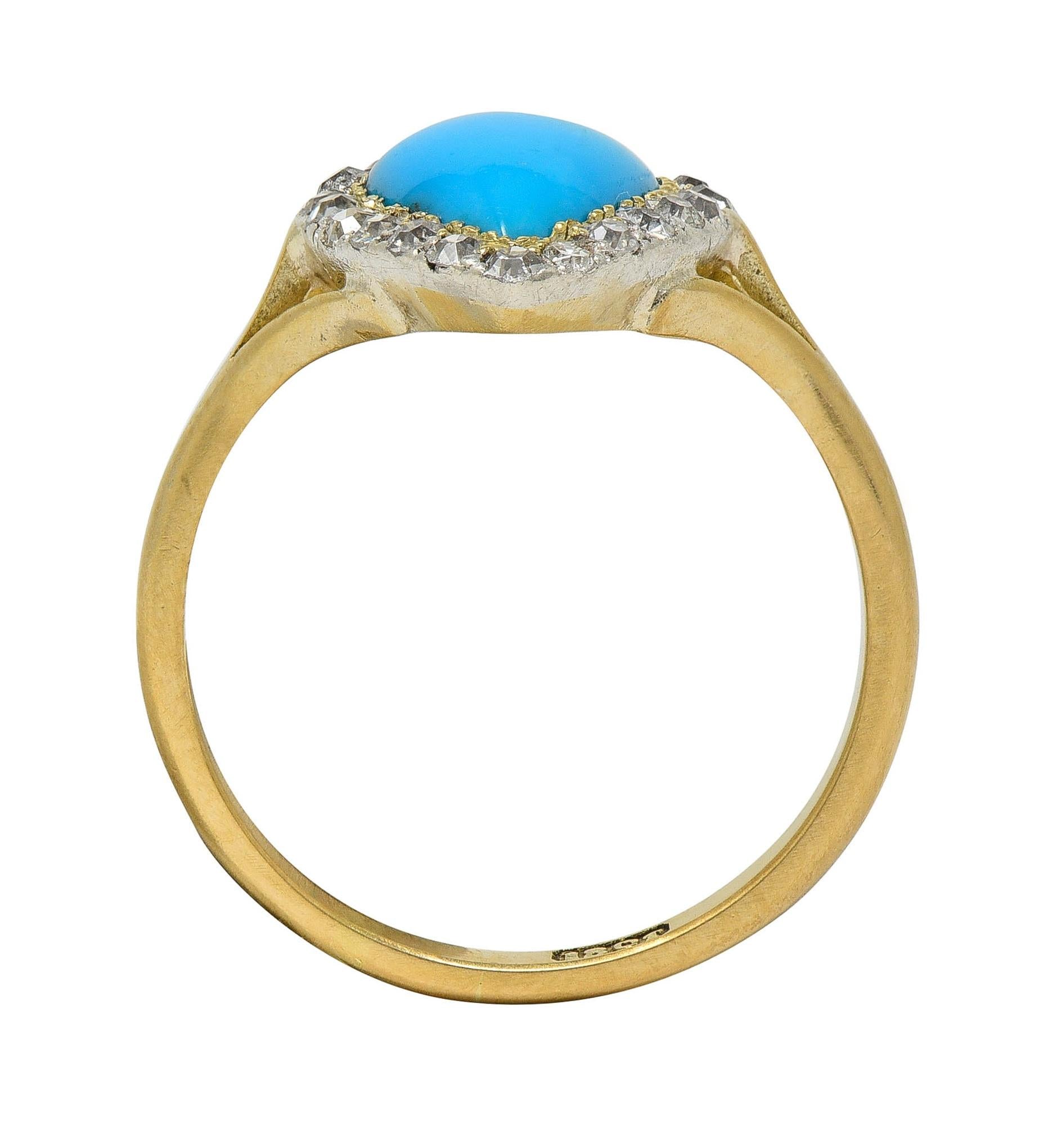 Victorian Turquoise Cabochon Diamond 18 Karat Yellow Gold Antique Heart Bow Ring