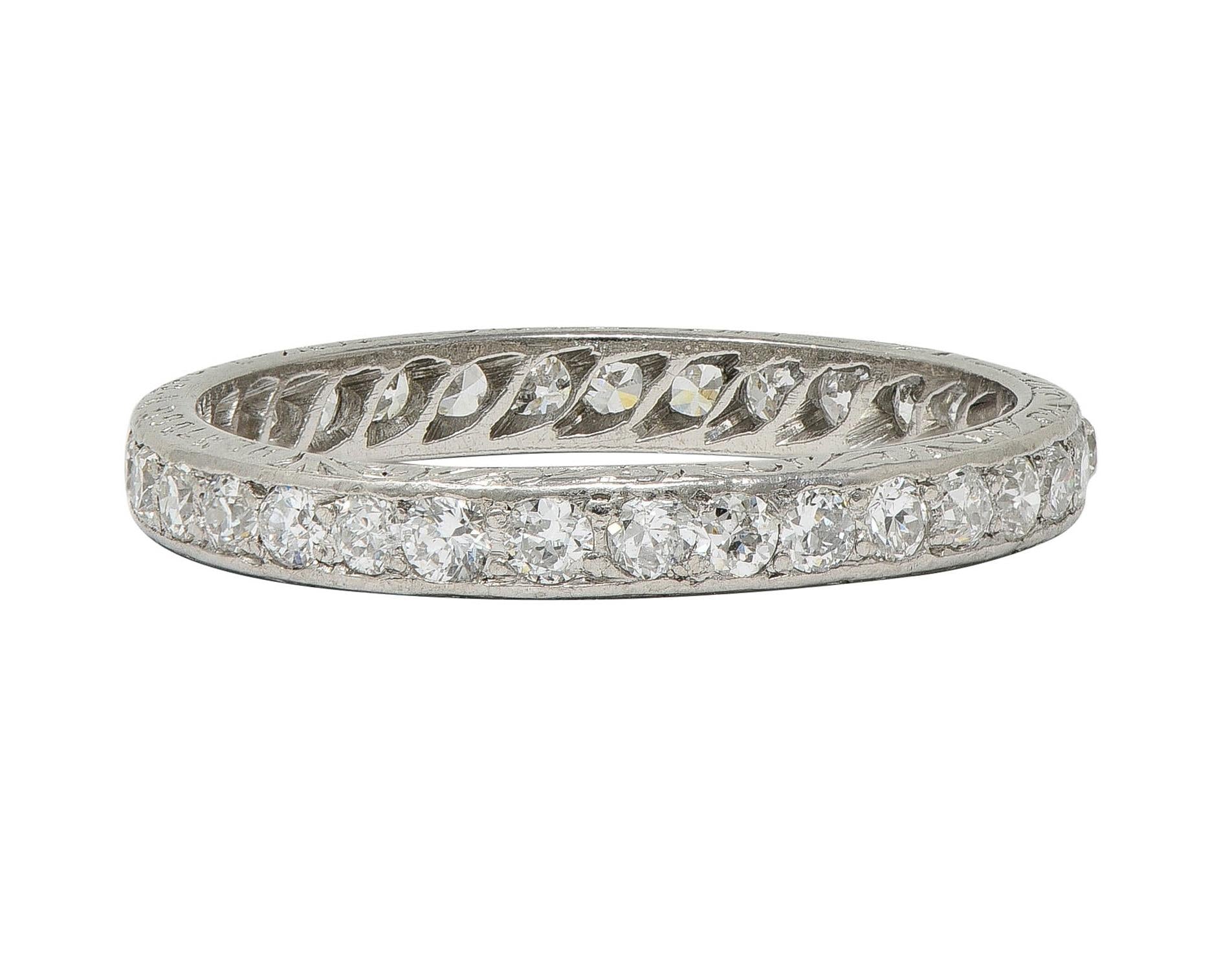 Art Deco 1927 0.99 CTW Diamond Platinum Scrolling Vintage Eternity Band Ring