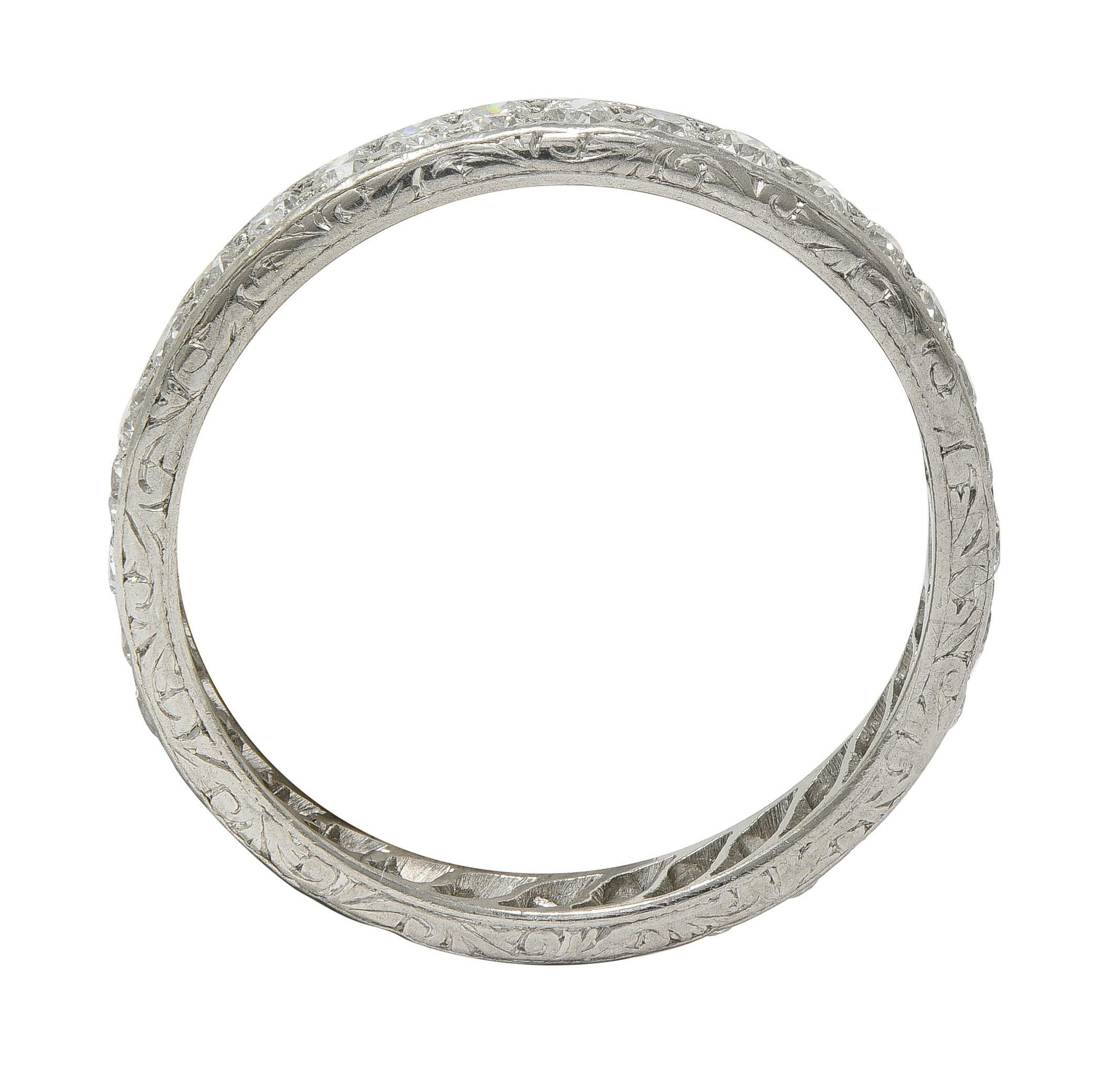 Art Deco 1927 0.99 CTW Diamond Platinum Scrolling Vintage Eternity Band Ring