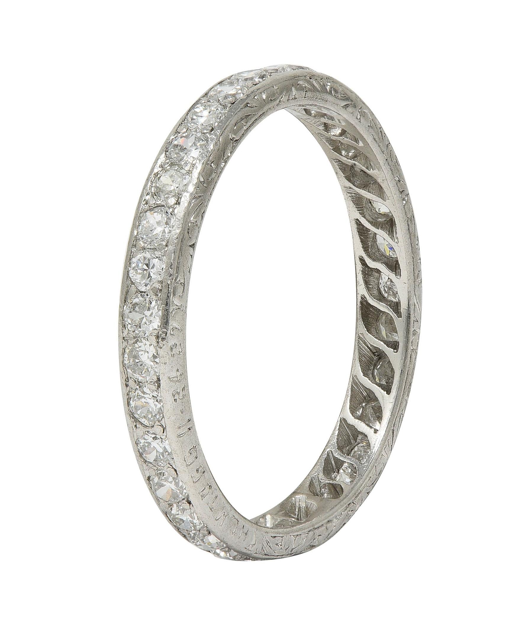 Art Deco 1927 0.99 CTW Diamond Platinum Scrolling Vintage Eternity Band Ring