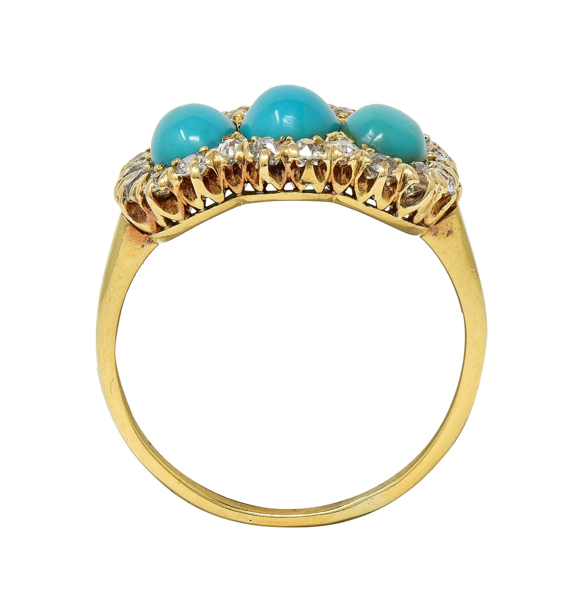 Victorian Diamond Turquoise 18 Karat Yellow Gold Antique Cluster Halo Ring