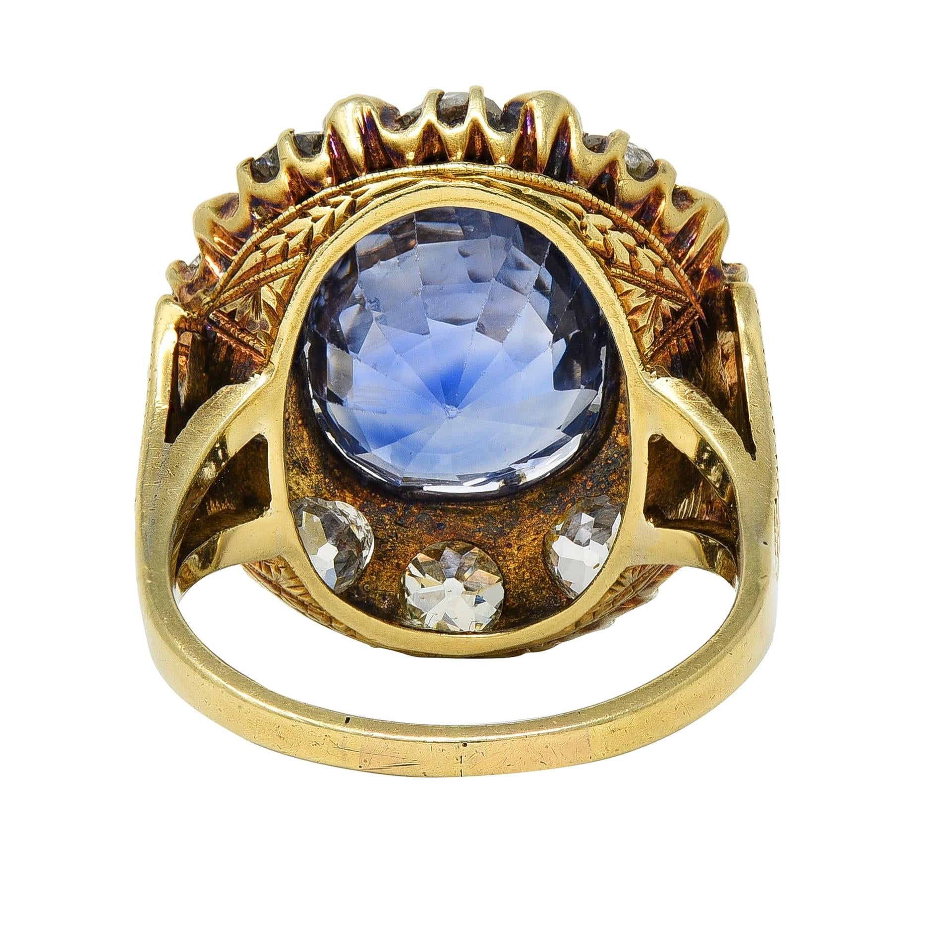 Victorian 11.06 CTW No Heat Ceylon Sapphire Diamond 14K Gold Antique Ring