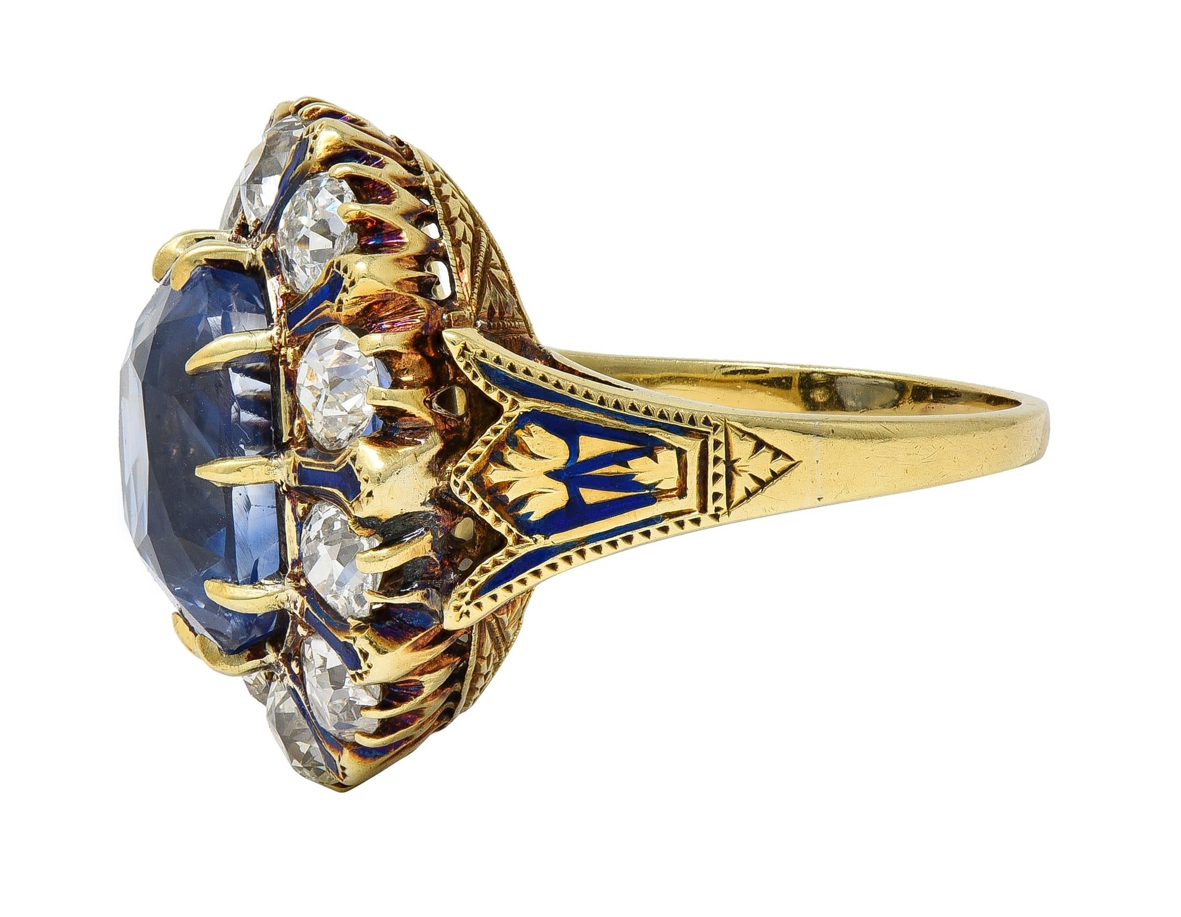 Victorian 11.06 CTW No Heat Ceylon Sapphire Diamond 14K Gold Antique Ring