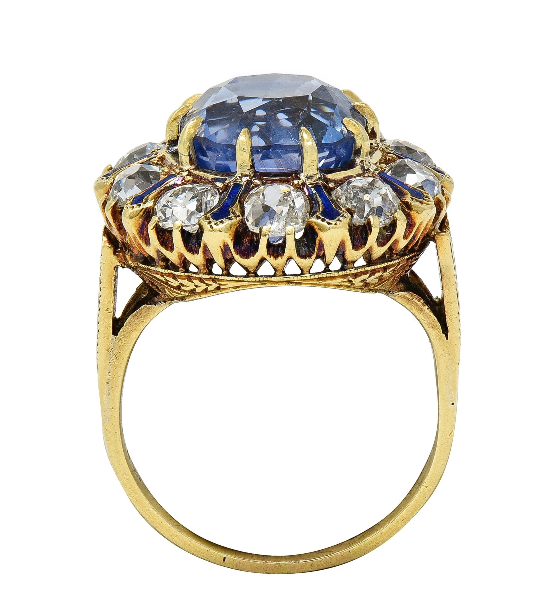 Victorian 11.06 CTW No Heat Ceylon Sapphire Diamond 14K Gold Antique Ring