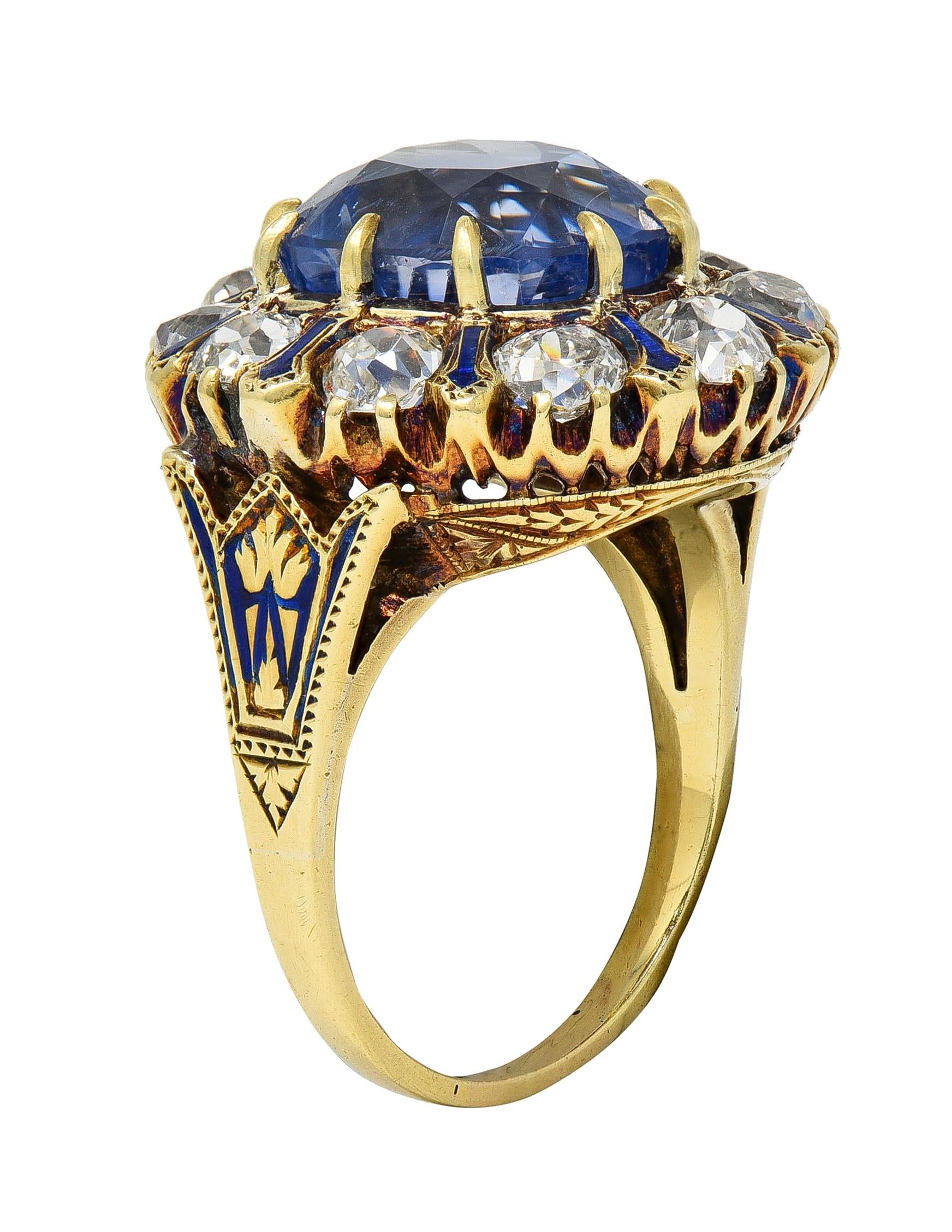 Victorian 11.06 CTW No Heat Ceylon Sapphire Diamond 14K Gold Antique Ring