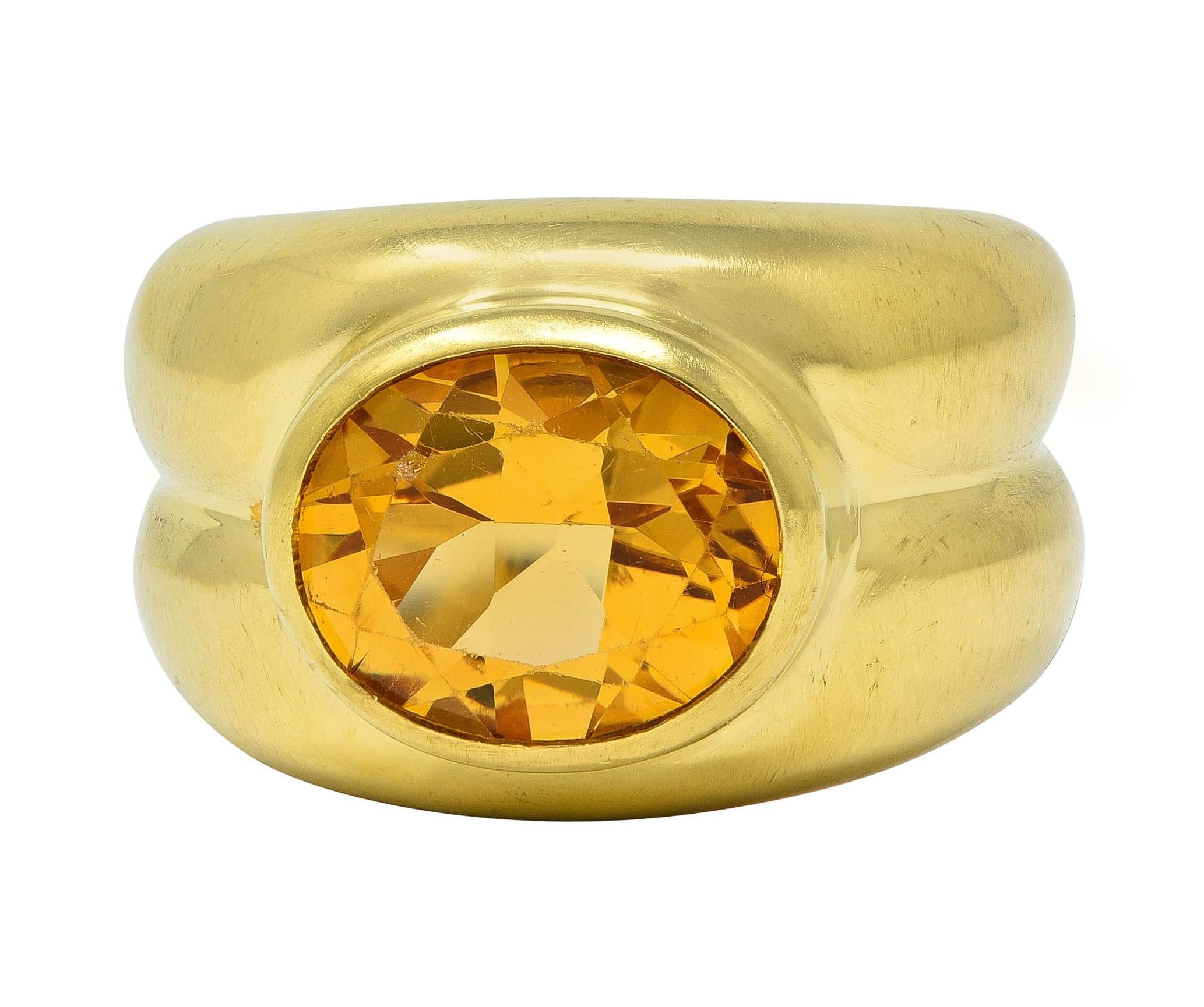 Tiffany & Co. 1980's 3.20 CTW Citrine 18 Karat Yellow Gold Puffy Vintage Ring