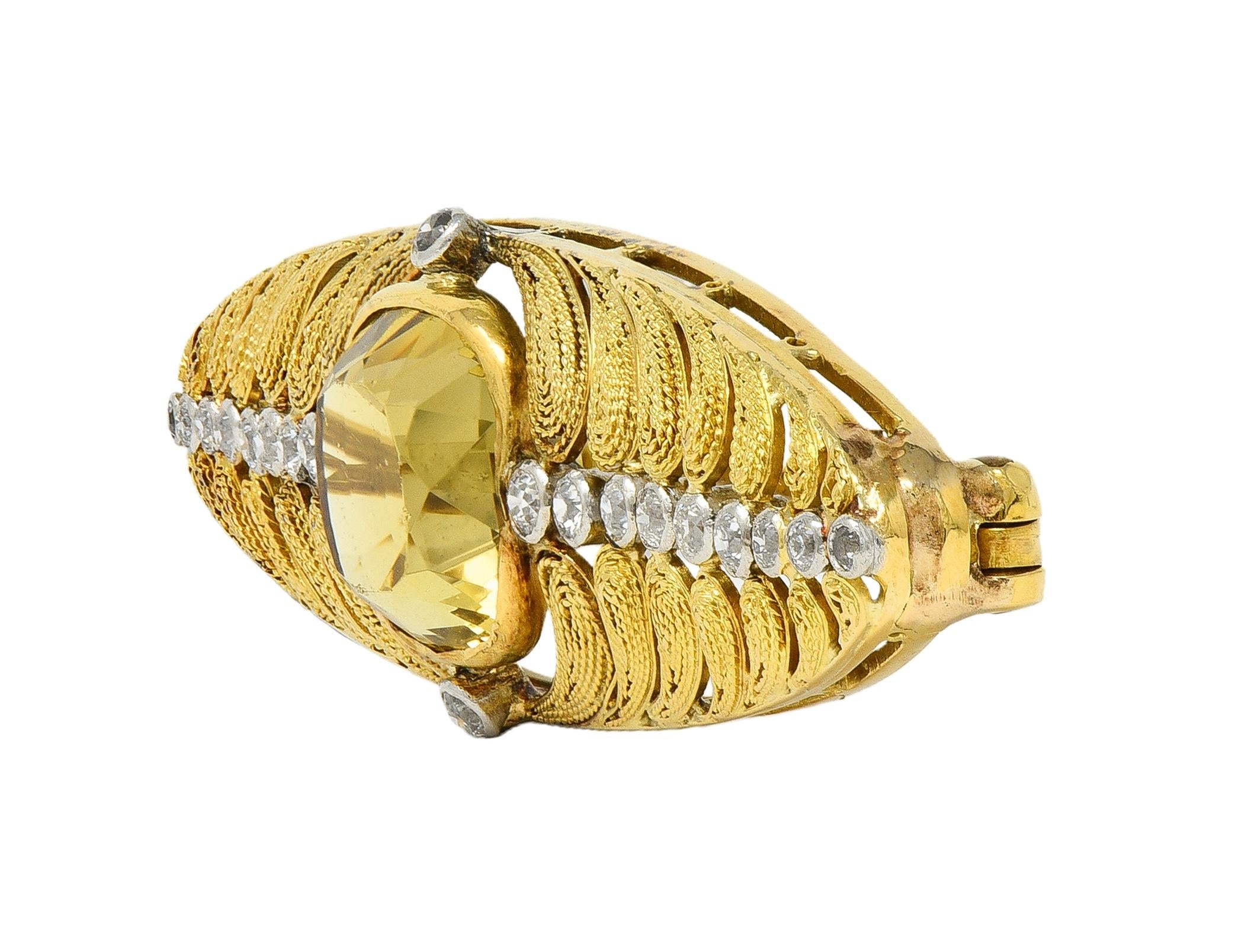 Louis Comfort Tiffany & Co. Citrine Diamond Platinum 18K Gold Antique Brooch