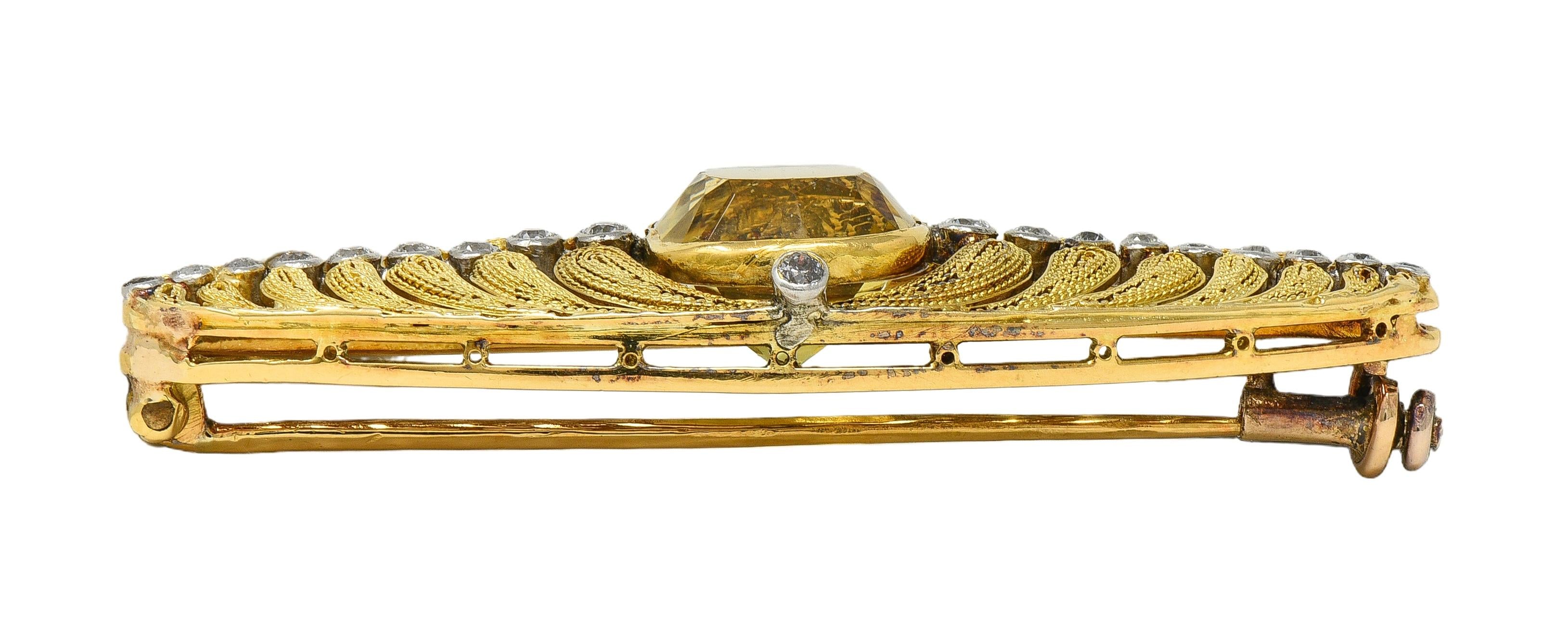 Louis Comfort Tiffany & Co. Citrine Diamond Platinum 18K Gold Antique Brooch