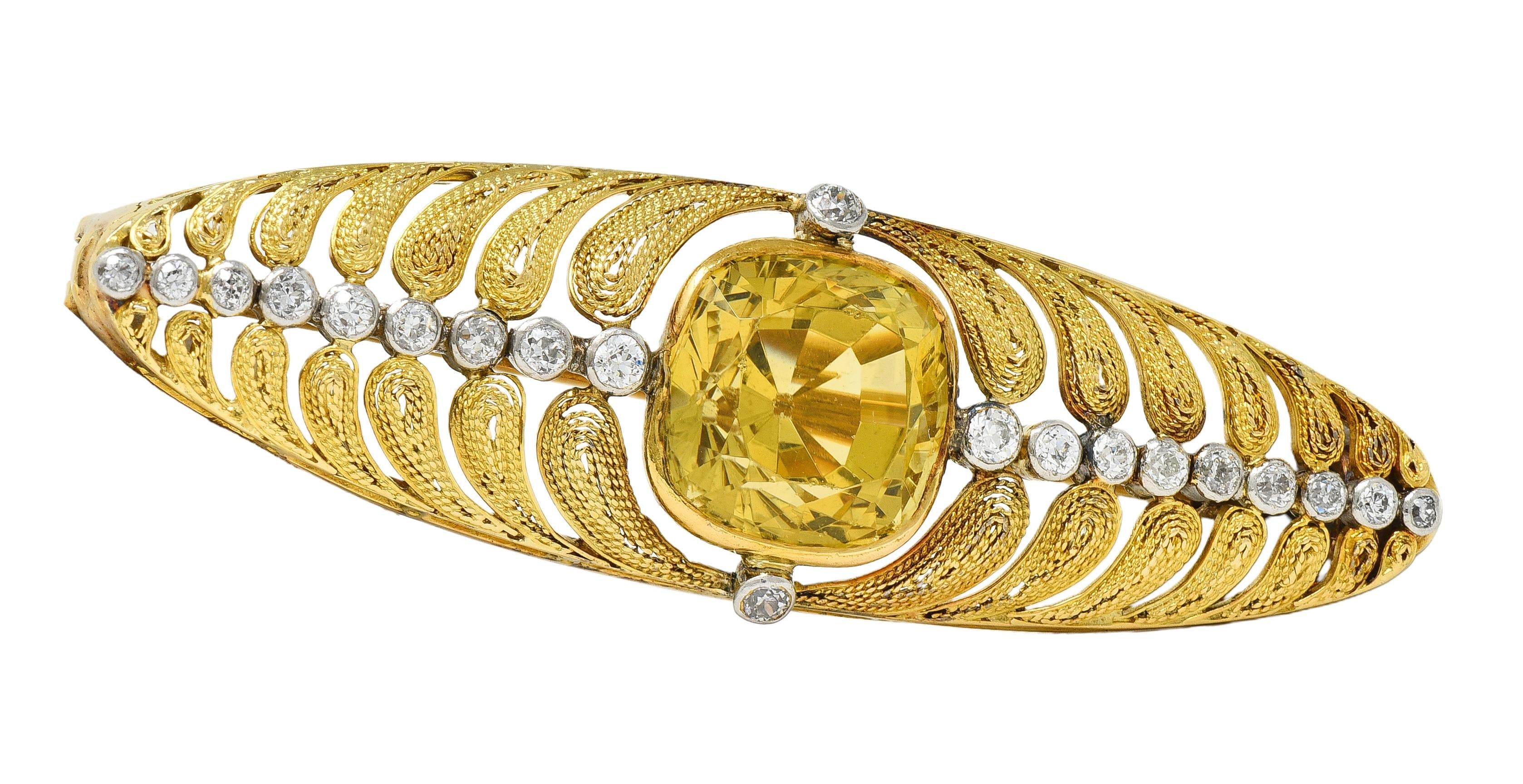 Louis Comfort Tiffany & Co. Citrine Diamond Platinum 18K Gold Antique Brooch