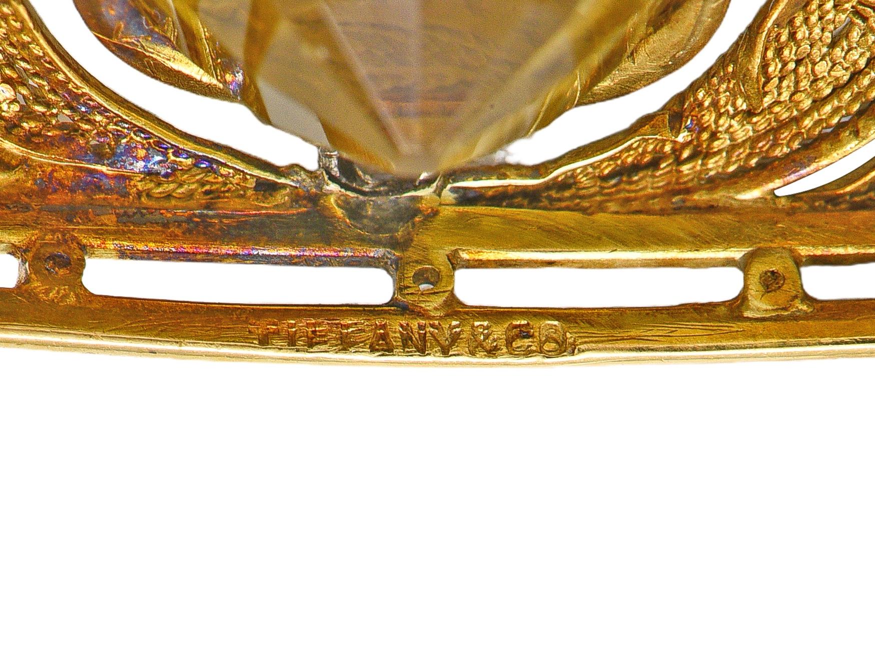 Louis Comfort Tiffany & Co. Citrine Diamond Platinum 18K Gold Antique Brooch