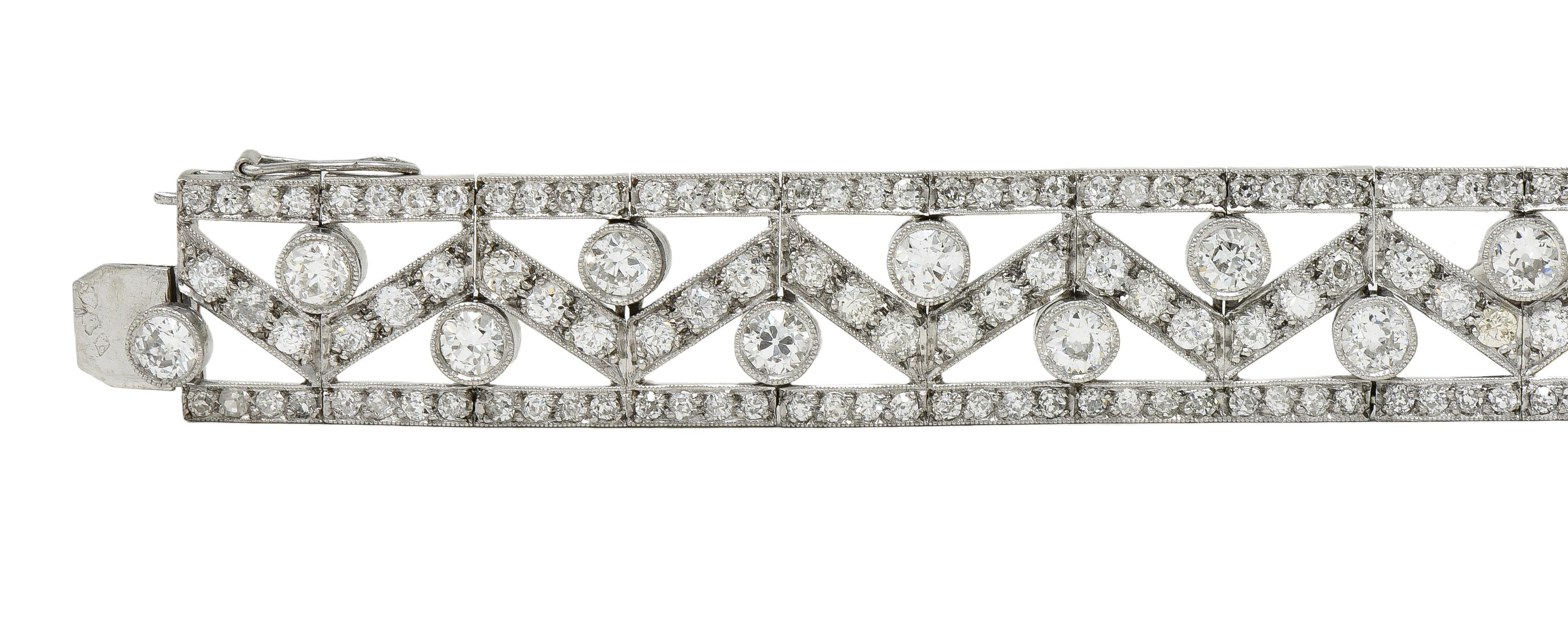 French Art Deco 13.92 CTW Diamond Platinum Antique Geometric Line Bracelet