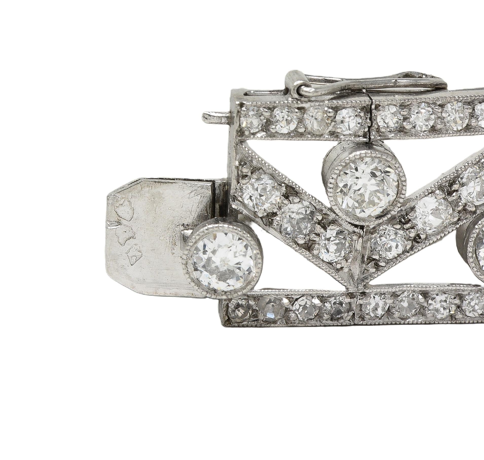 French Art Deco 13.92 CTW Diamond Platinum Antique Geometric Line Bracelet