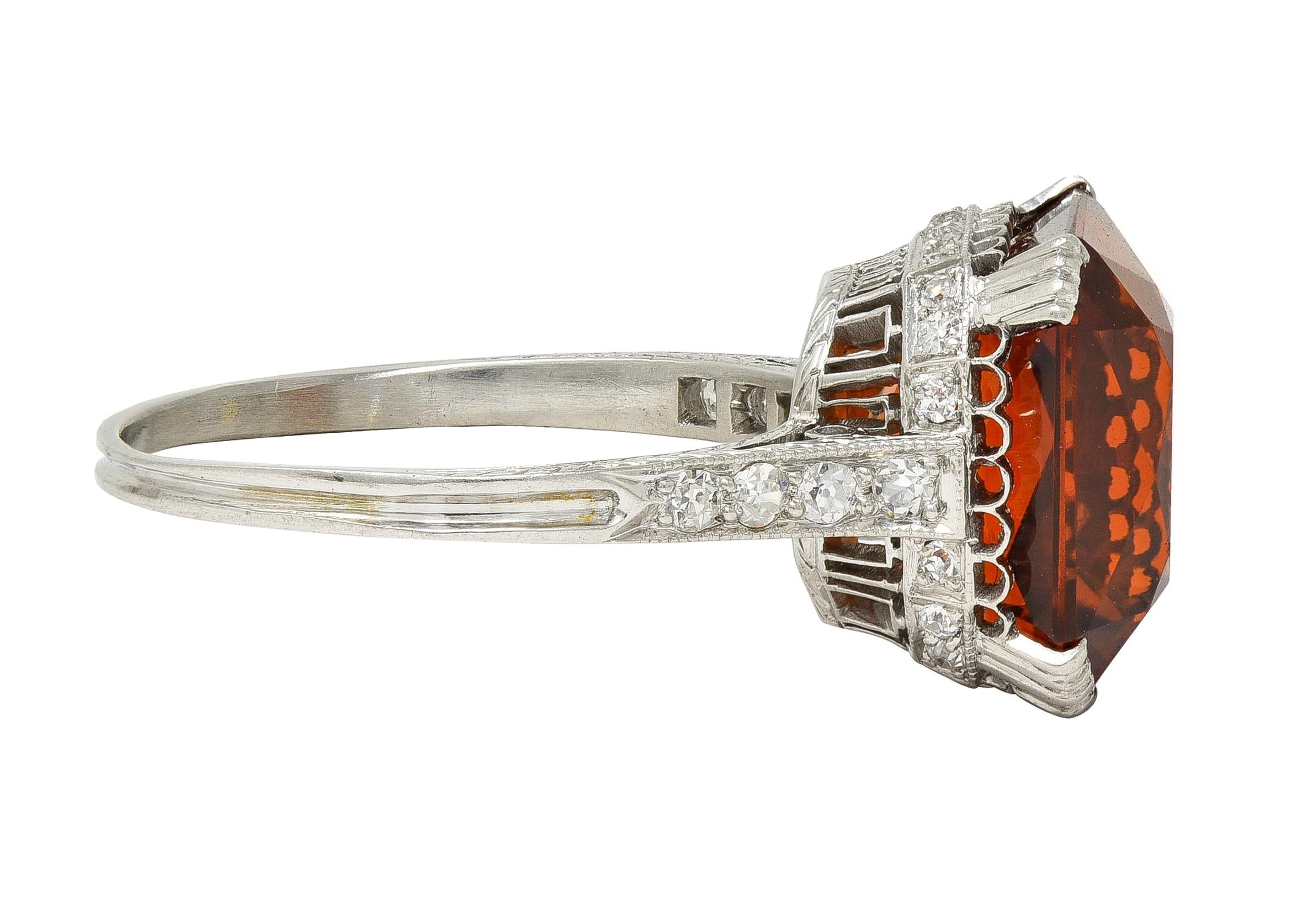 Art Deco 7.28 CTW Citrine Diamond Platinum Vintage Wheat Cocktail Ring