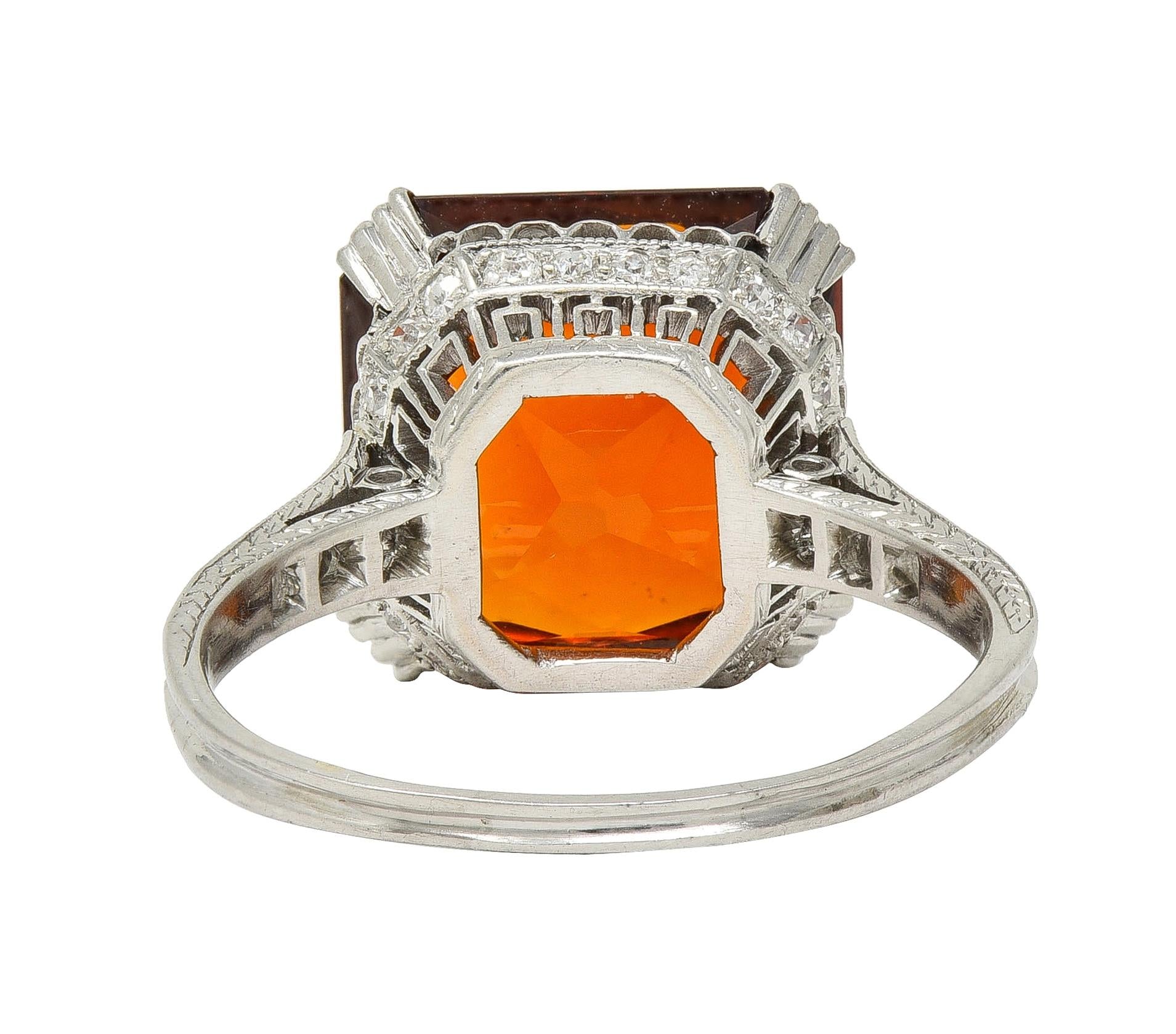 Art Deco 7.28 CTW Citrine Diamond Platinum Vintage Wheat Cocktail Ring
