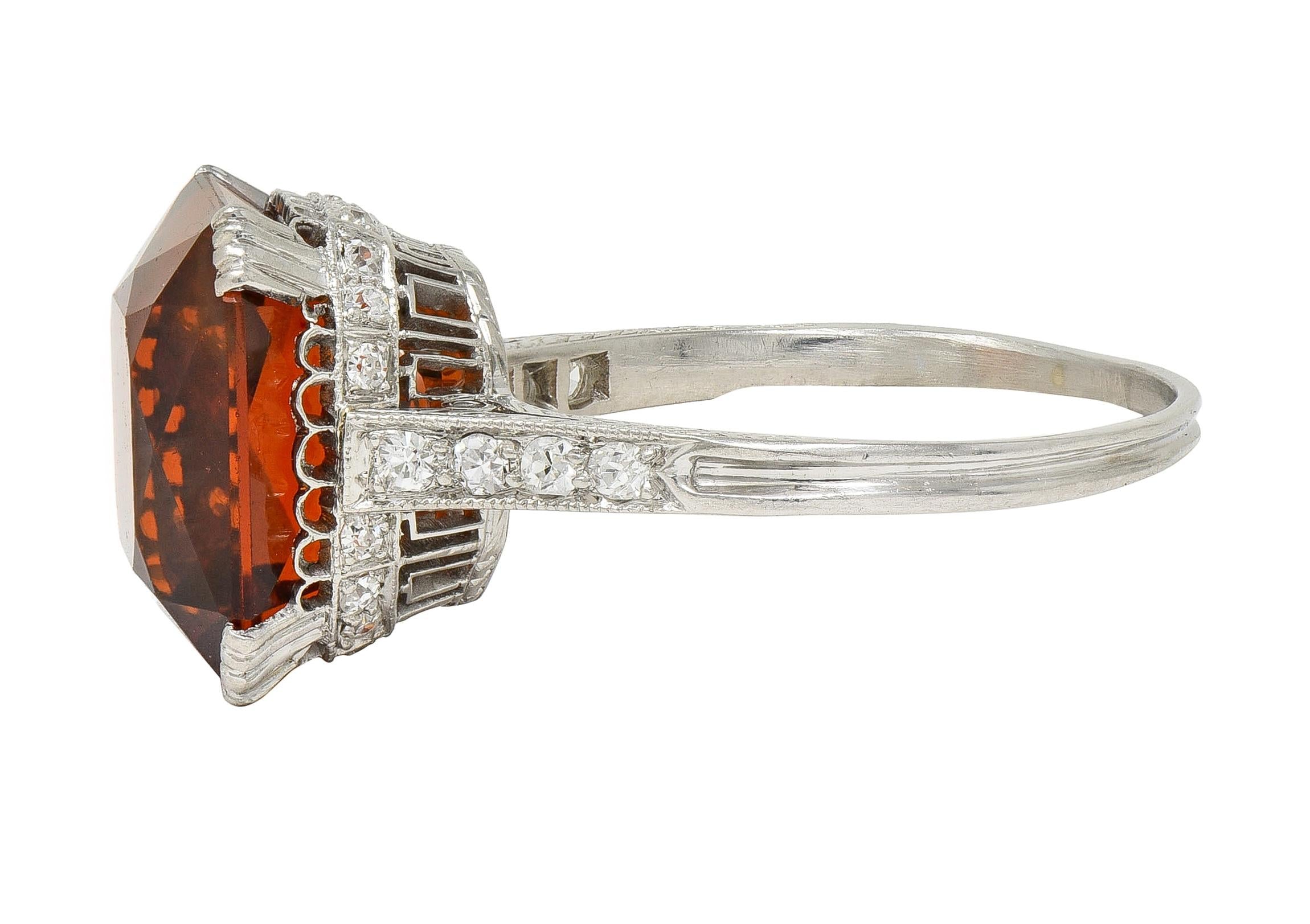 Art Deco 7.28 CTW Citrine Diamond Platinum Vintage Wheat Cocktail Ring
