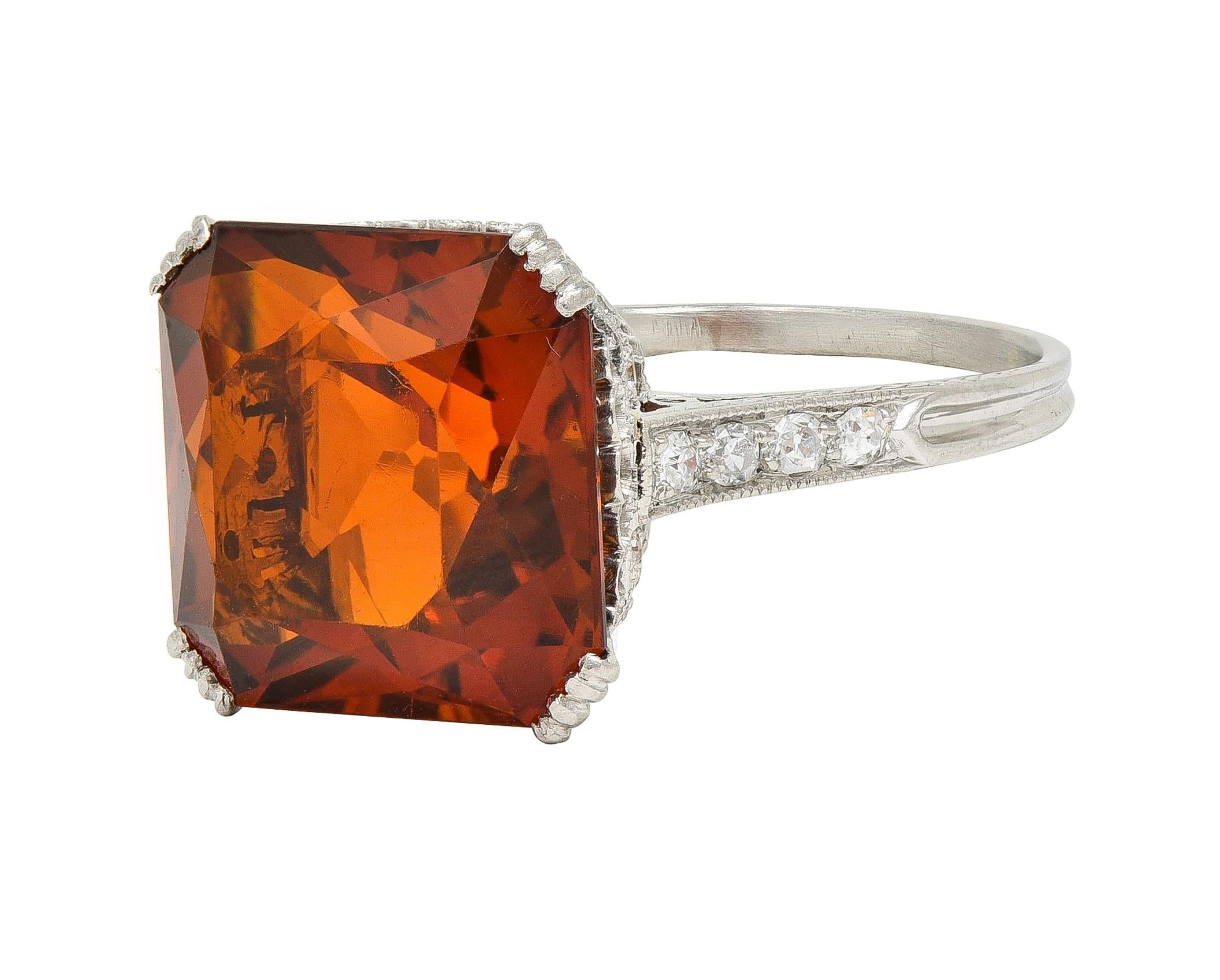 Art Deco 7.28 CTW Citrine Diamond Platinum Vintage Wheat Cocktail Ring