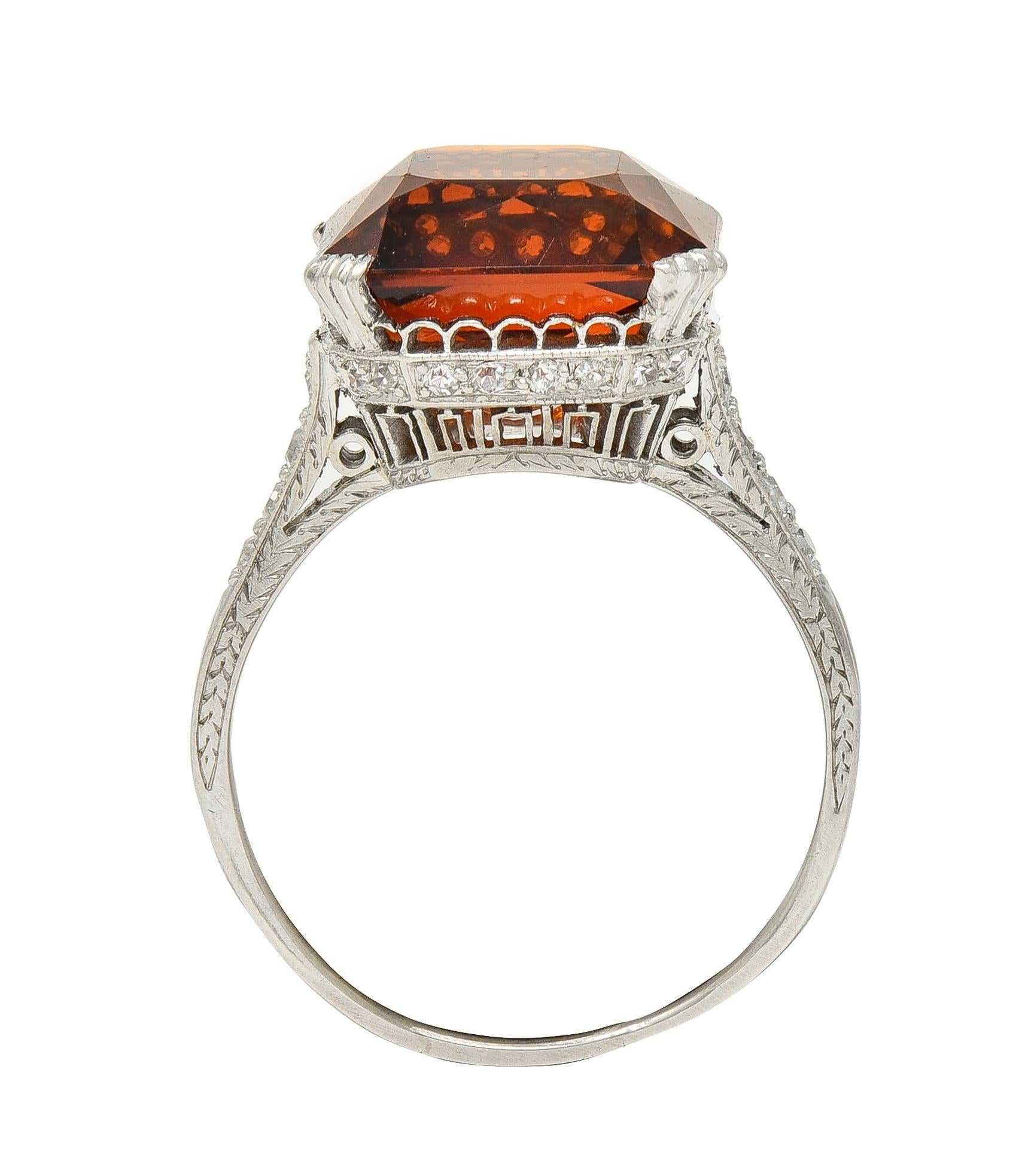 Art Deco 7.28 CTW Citrine Diamond Platinum Vintage Wheat Cocktail Ring