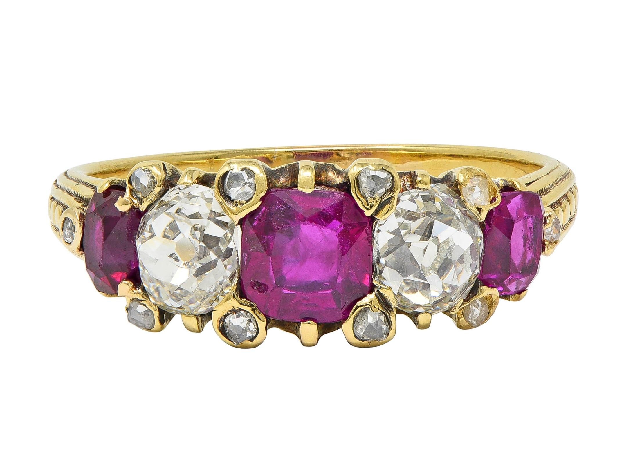 Victorian 2.02 CTW No Heat Burma Ruby Old Mine Cut Diamond 18K Gold Ring GIA