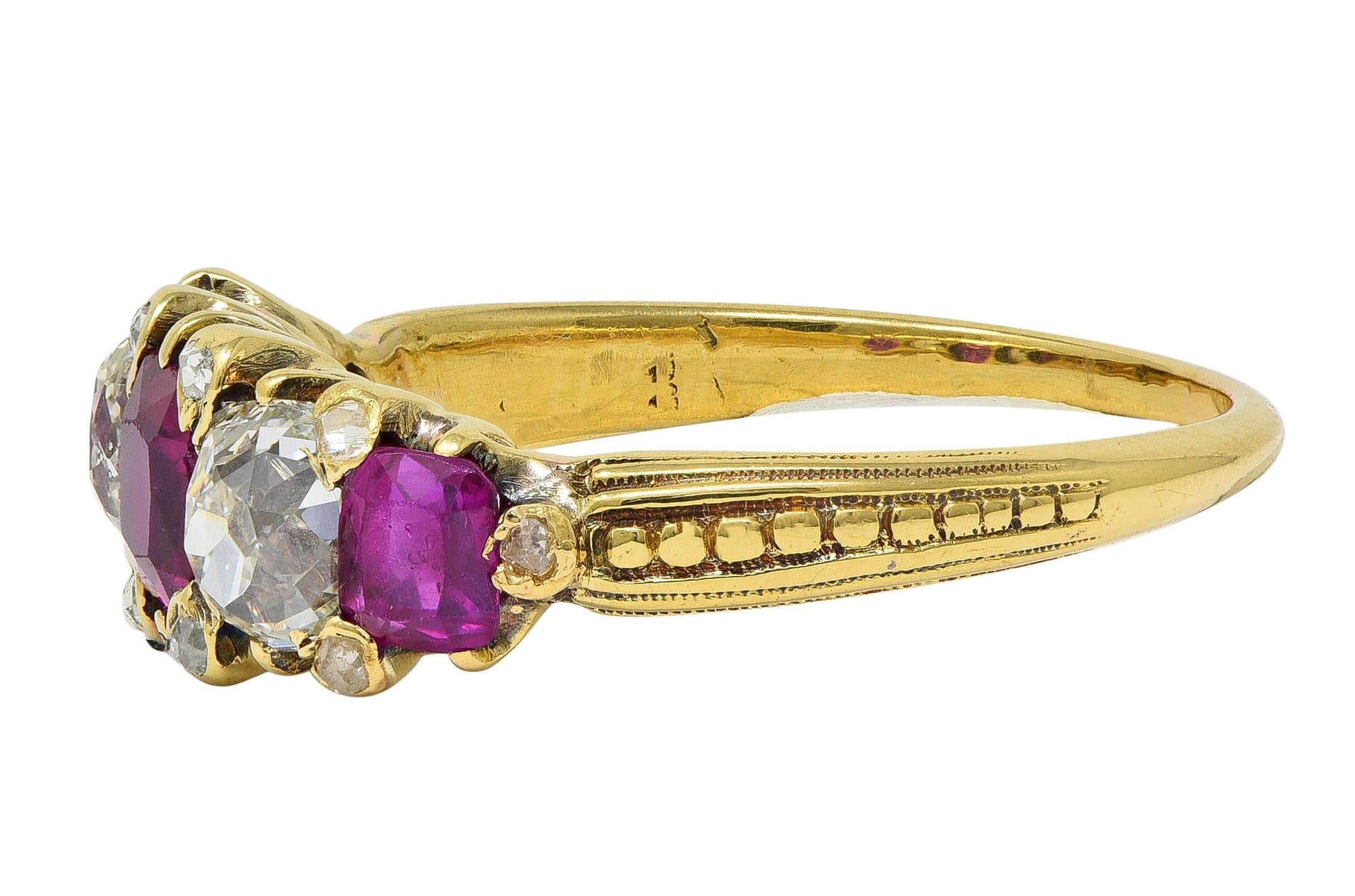 Victorian 2.02 CTW No Heat Burma Ruby Old Mine Cut Diamond 18K Gold Ring GIA