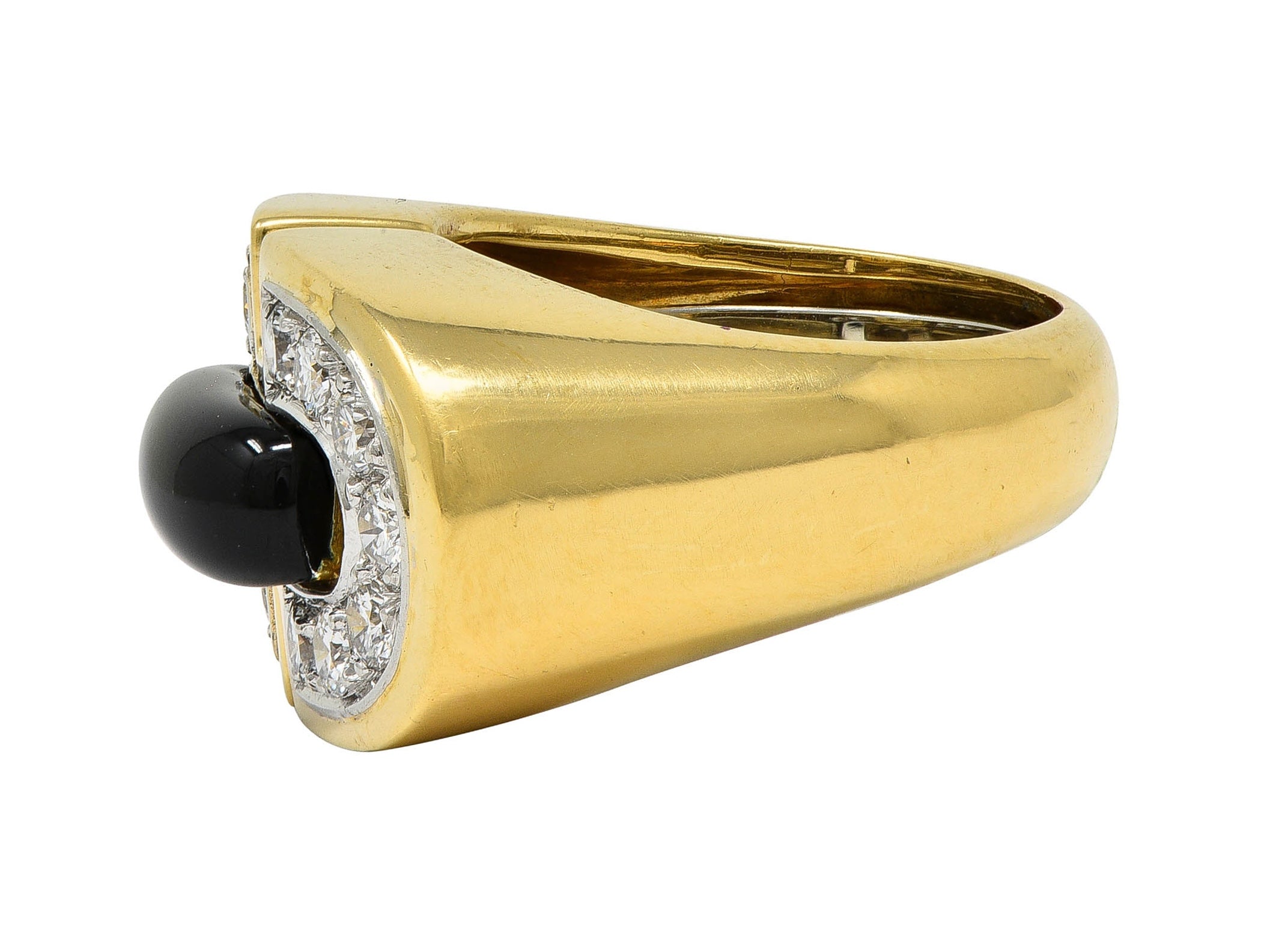 David Webb 1980's Diamond Enamel Platinum 18 Karat Yellow Gold Vintage Buckle Ring