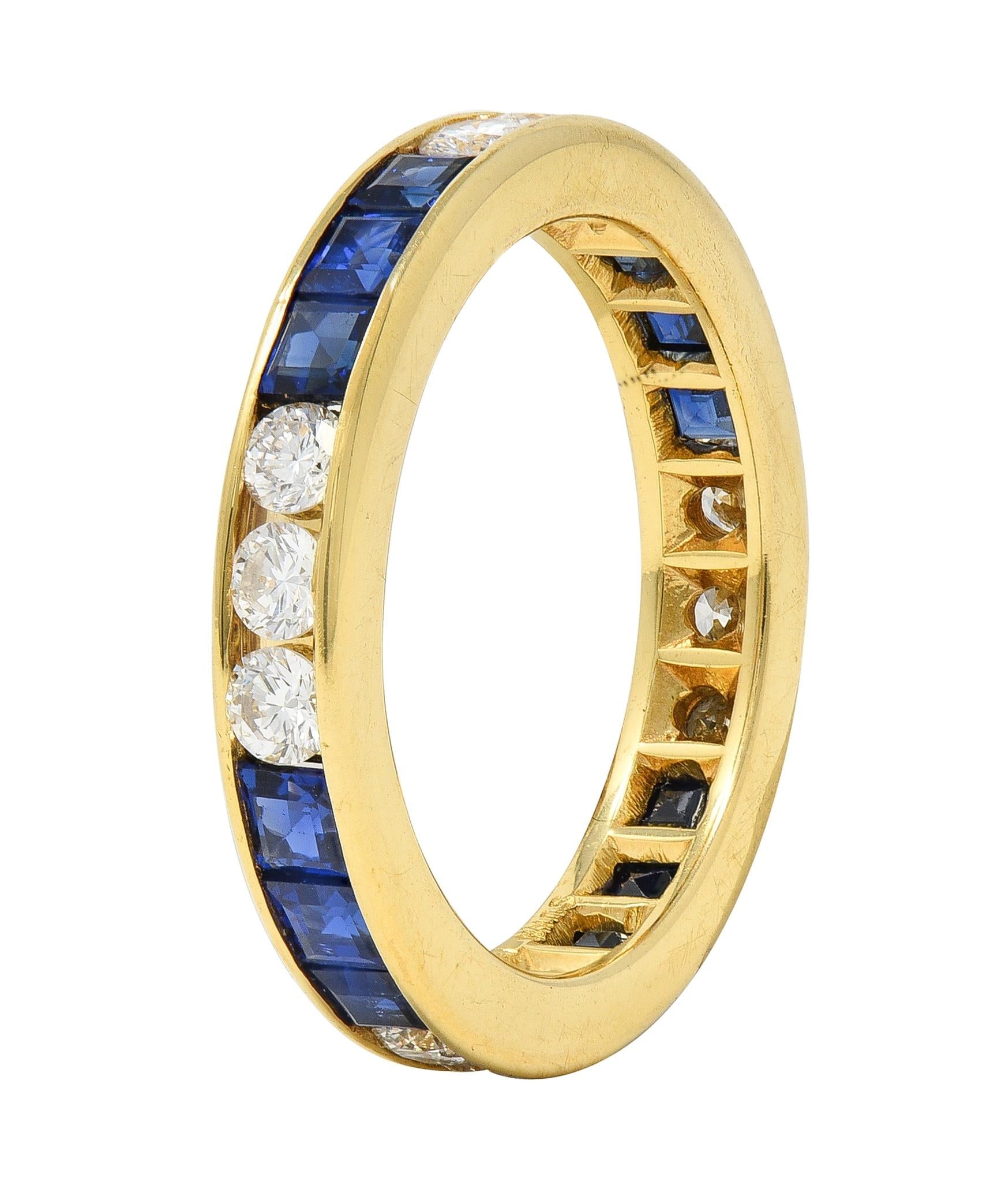 Contemporary 3.00 CTW Diamond Sapphire 18K Gold Eternity Channel Band Ring