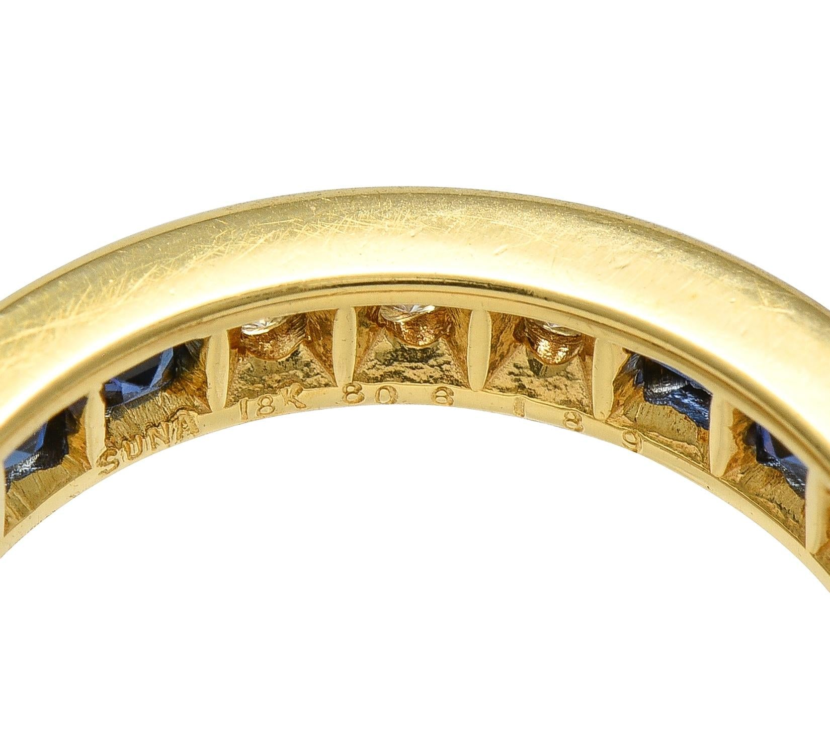 Contemporary 3.00 CTW Diamond Sapphire 18K Gold Eternity Channel Band Ring