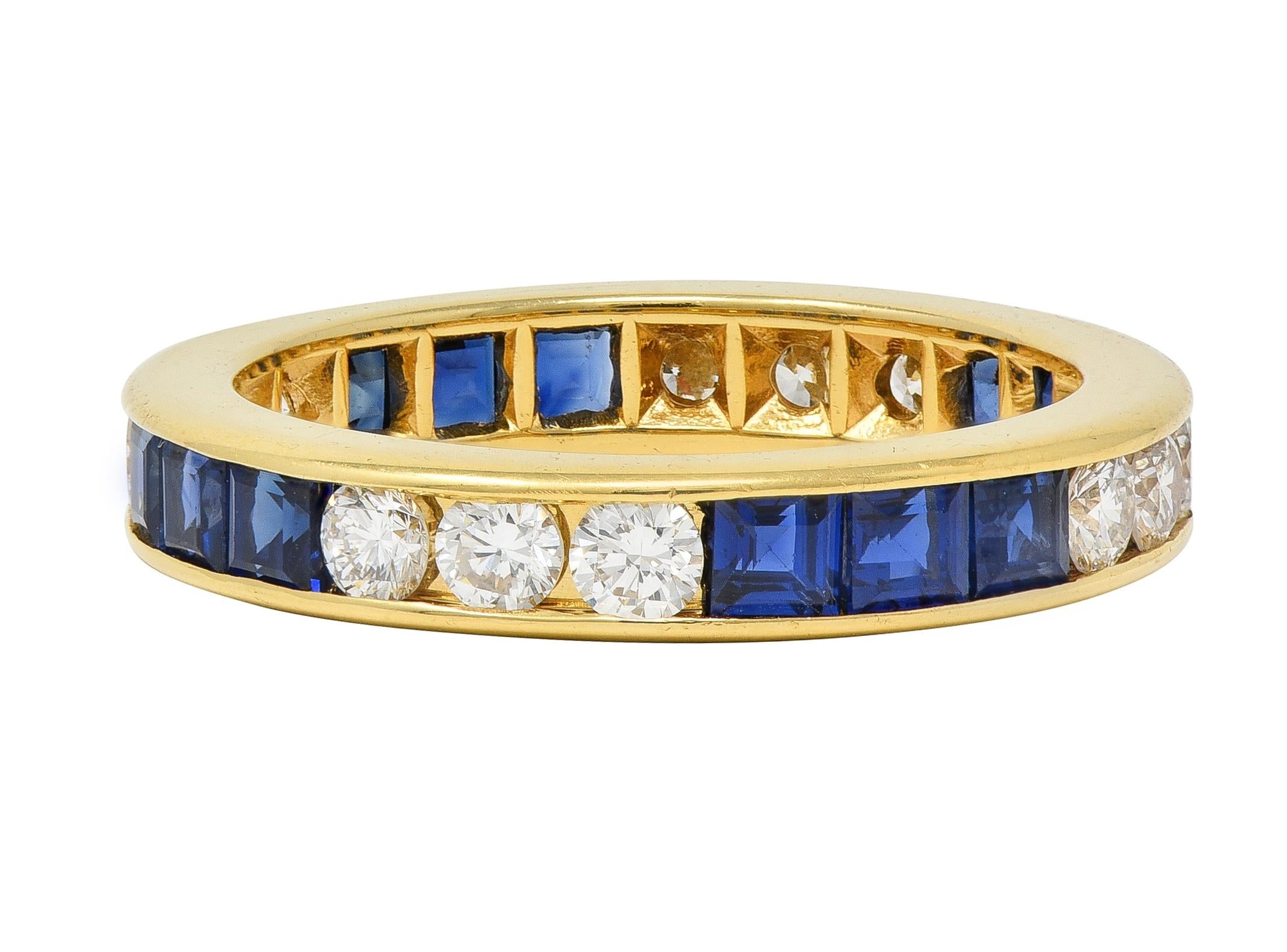 Contemporary 3.00 CTW Diamond Sapphire 18K Gold Eternity Channel Band Ring