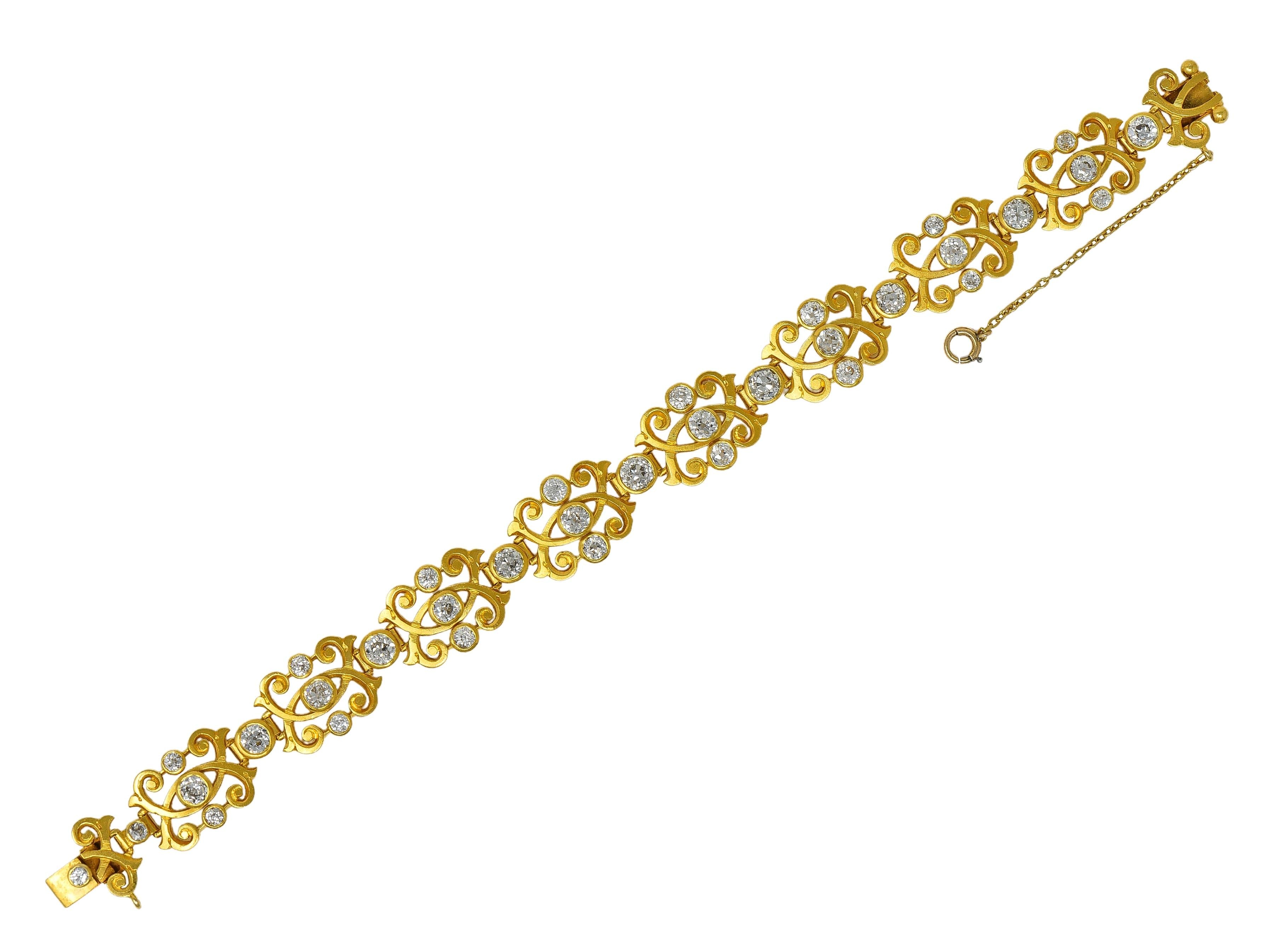 Art Nouveau 6.50 CTW Diamond 18K Yellow Gold Antique Scrolling Link Bracelet