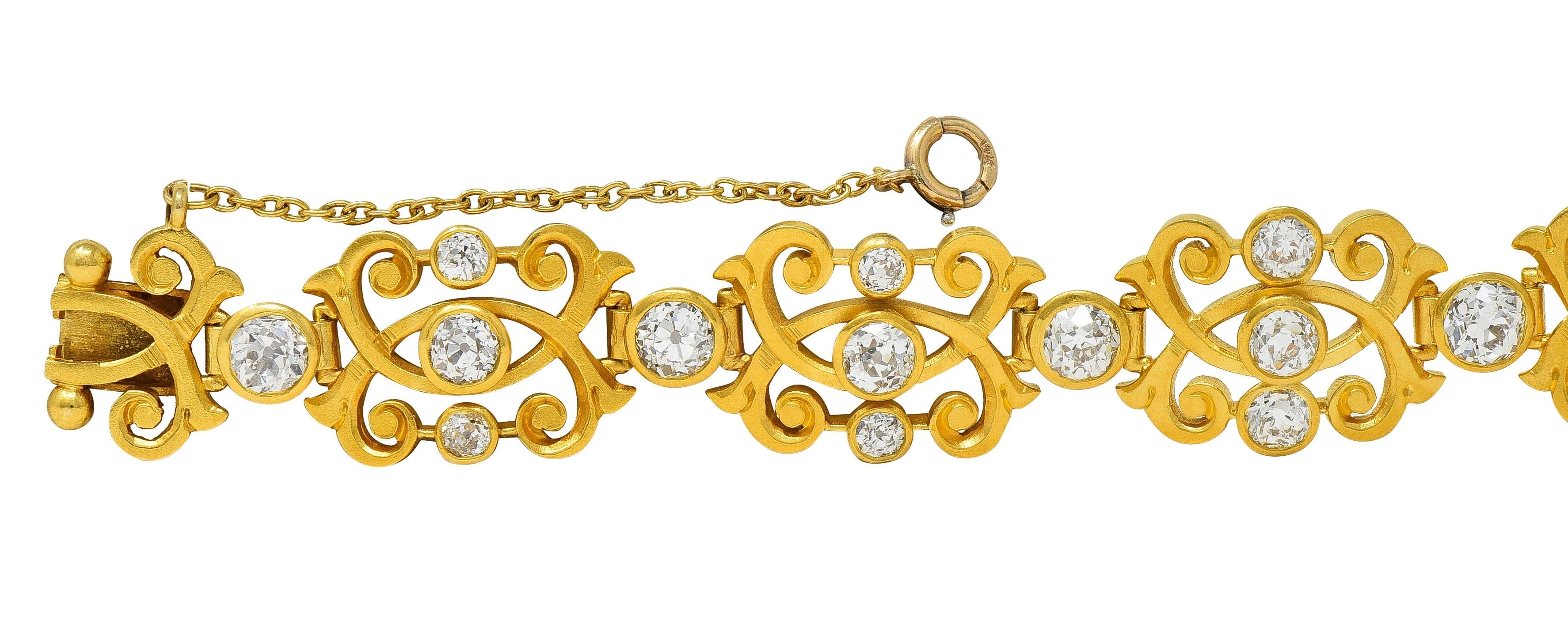 Art Nouveau 6.50 CTW Diamond 18K Yellow Gold Antique Scrolling Link Bracelet