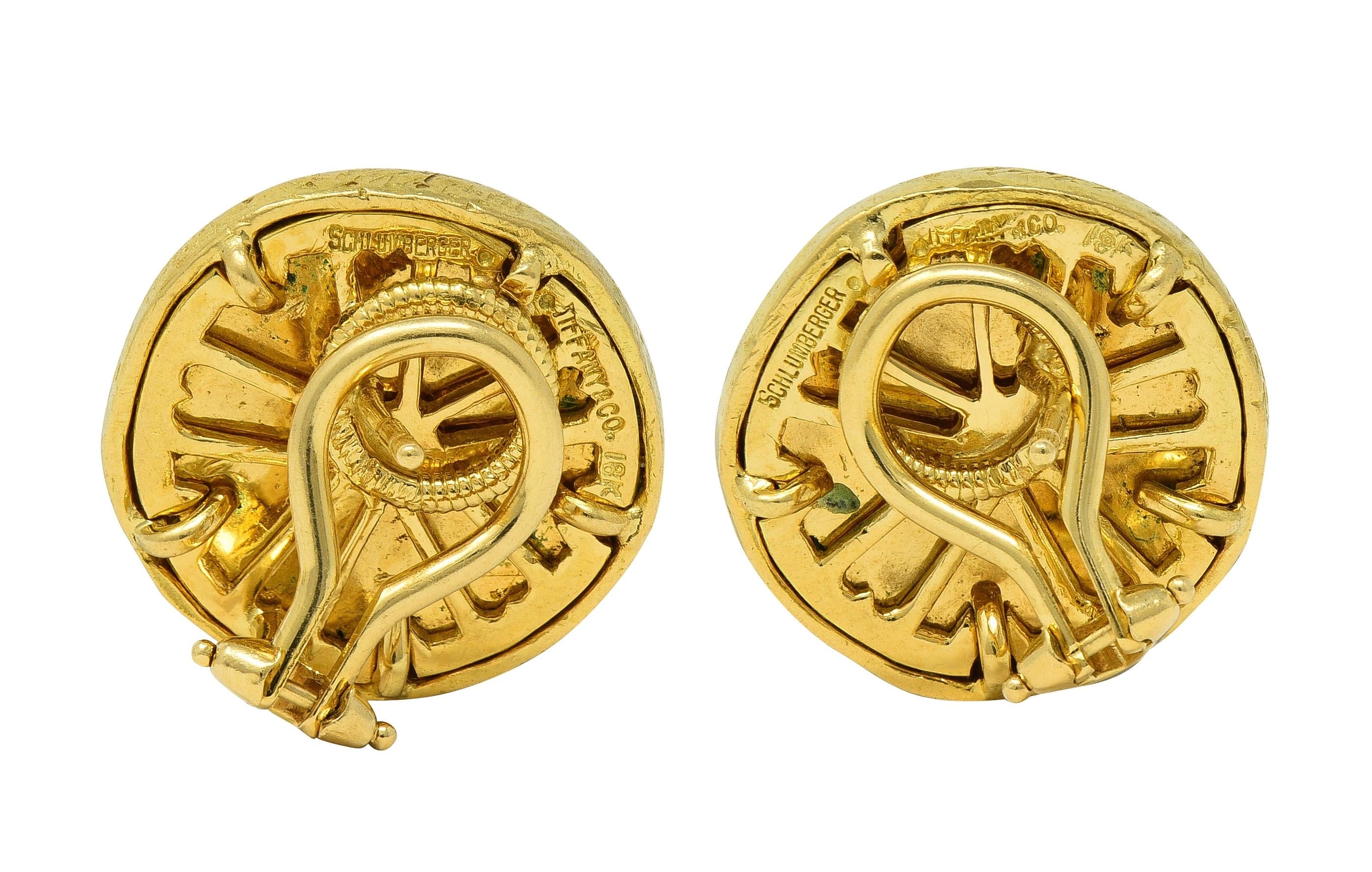 Schlumberger Tiffany & Co. Enamel 18K Gold Vintage Sand Dollar Ear-Clip Earrings