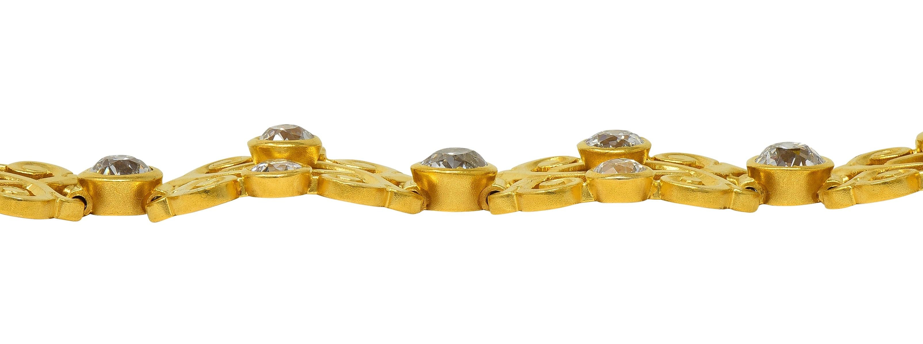 Art Nouveau 6.50 CTW Diamond 18K Yellow Gold Antique Scrolling Link Bracelet