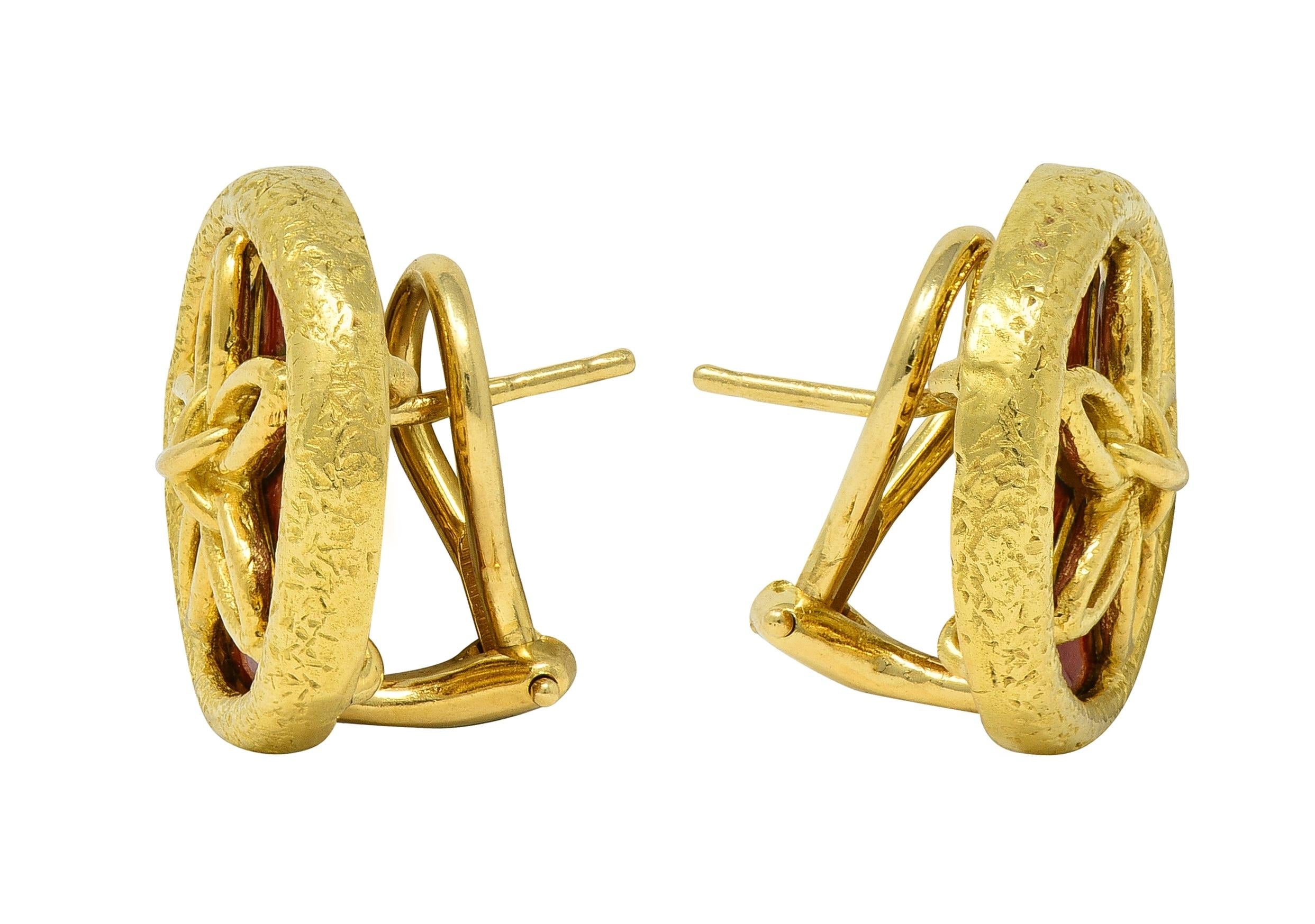 Schlumberger Tiffany & Co. Enamel 18K Gold Vintage Sand Dollar Ear-Clip Earrings