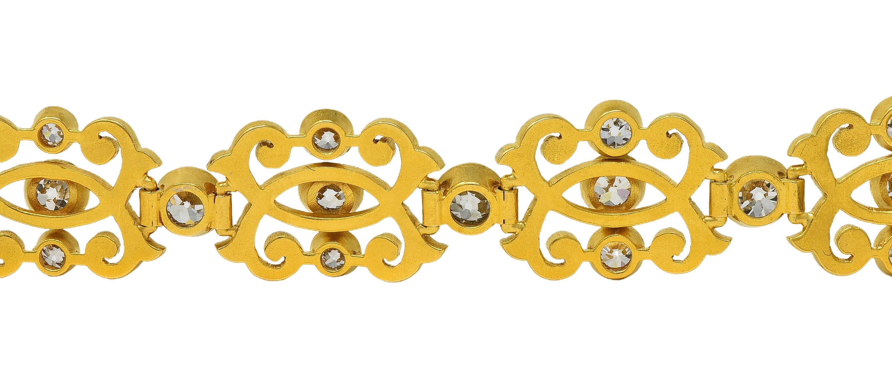 Art Nouveau 6.50 CTW Diamond 18K Yellow Gold Antique Scrolling Link Bracelet