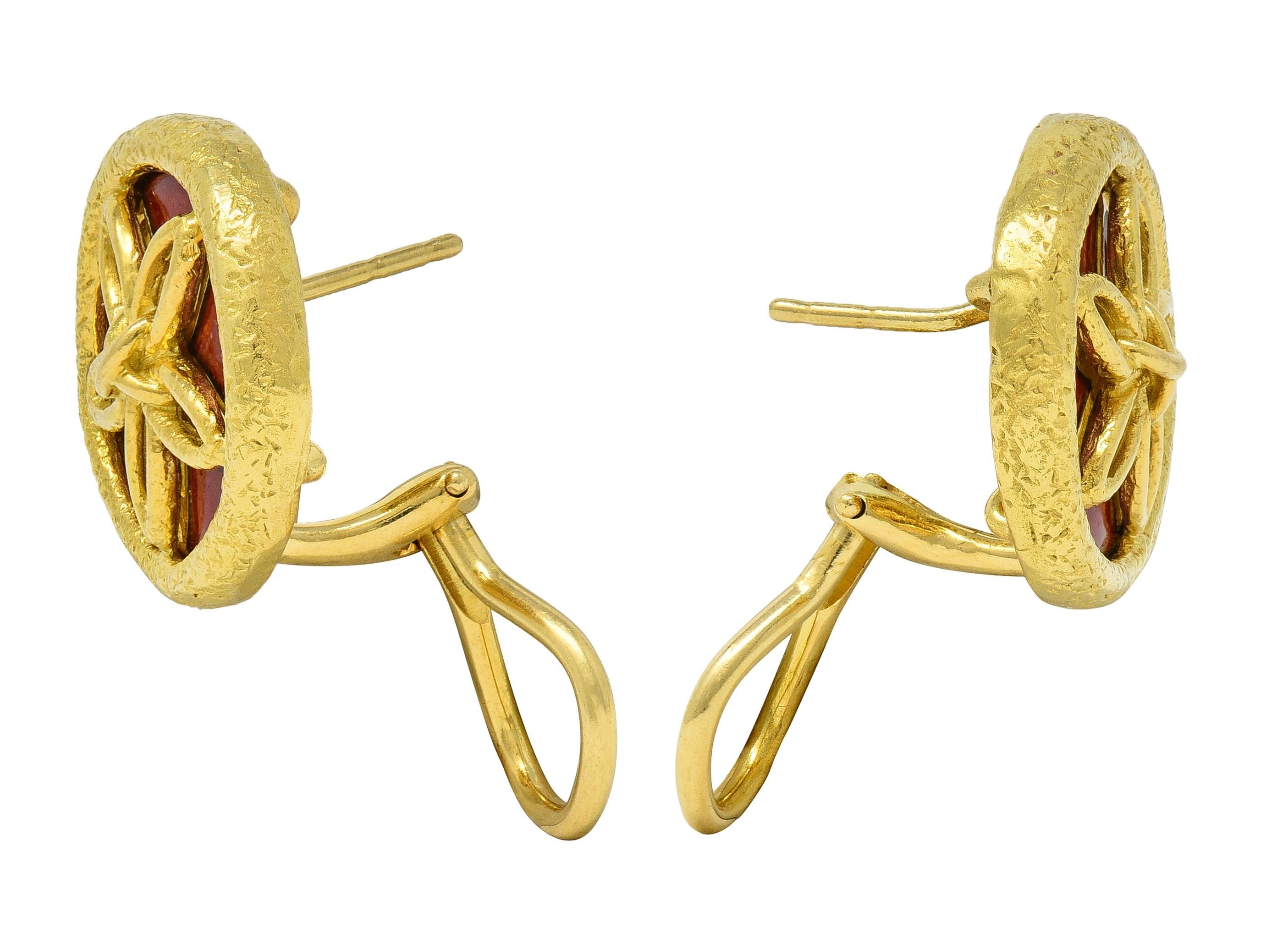 Schlumberger Tiffany & Co. Enamel 18K Gold Vintage Sand Dollar Ear-Clip Earrings