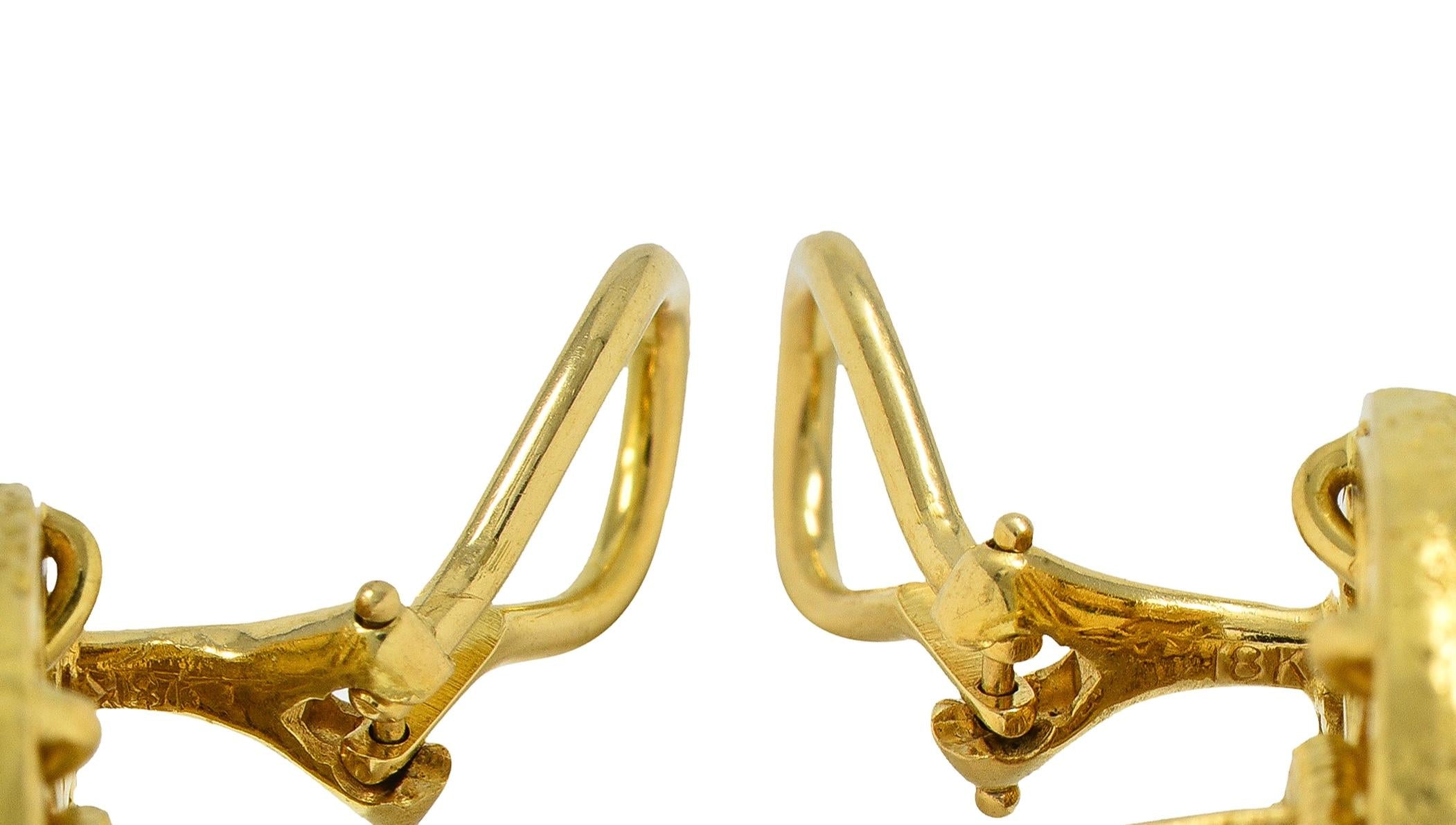 Schlumberger Tiffany & Co. Enamel 18K Gold Vintage Sand Dollar Ear-Clip Earrings