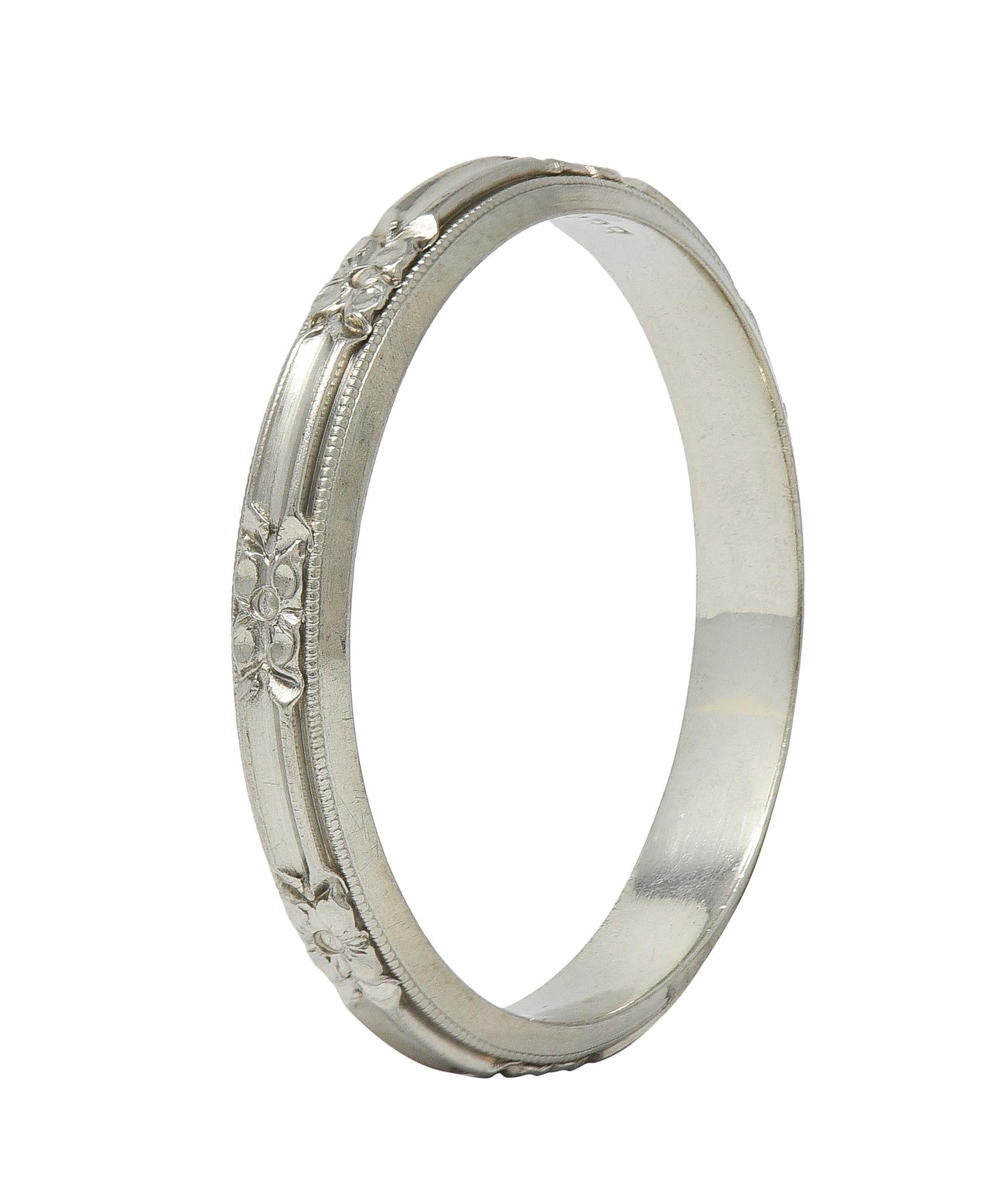 Belais Art Deco 18 Karat White Gold Vintage Orange Blossom Wedding Band Ring