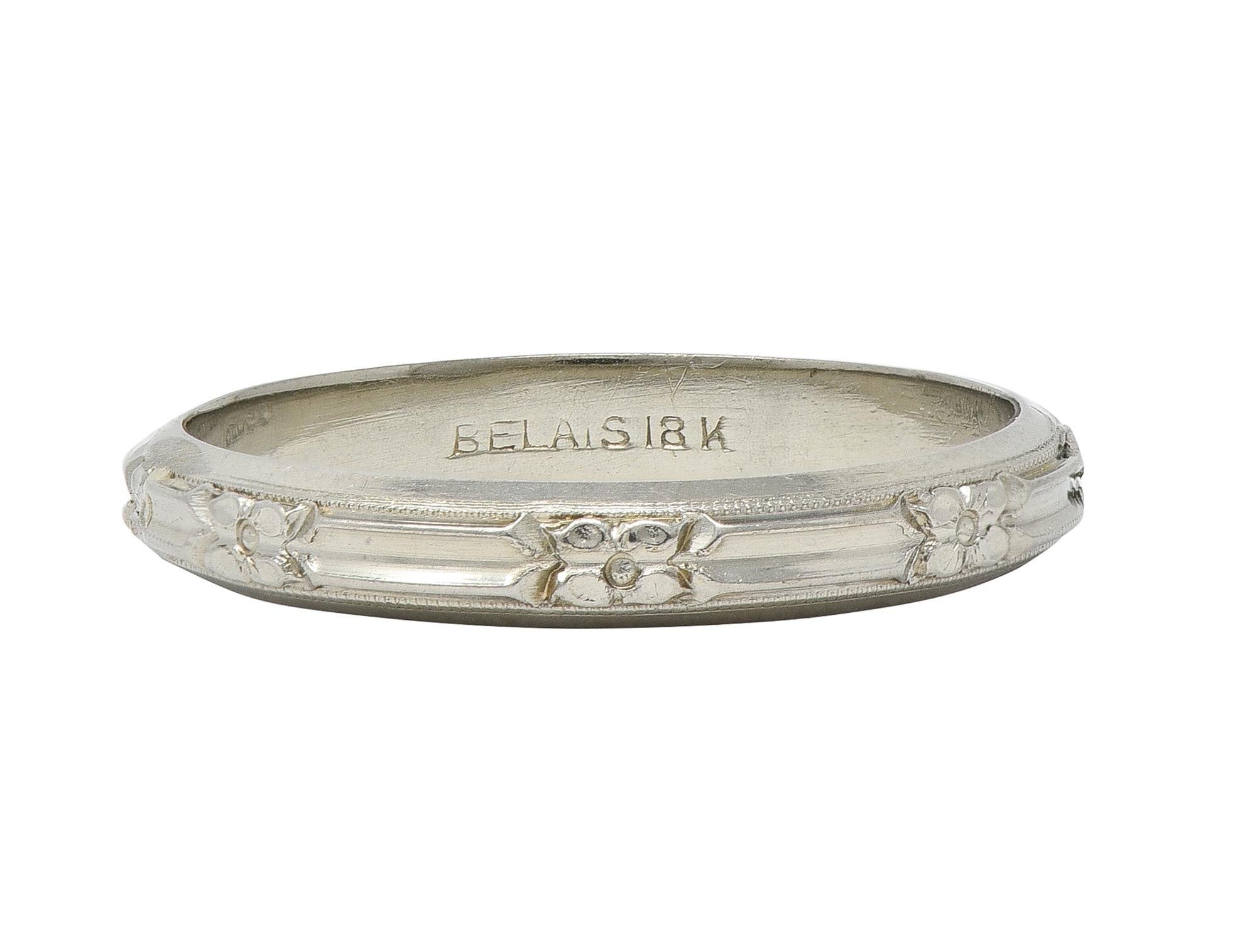 Belais Art Deco 18 Karat White Gold Vintage Orange Blossom Wedding Band Ring