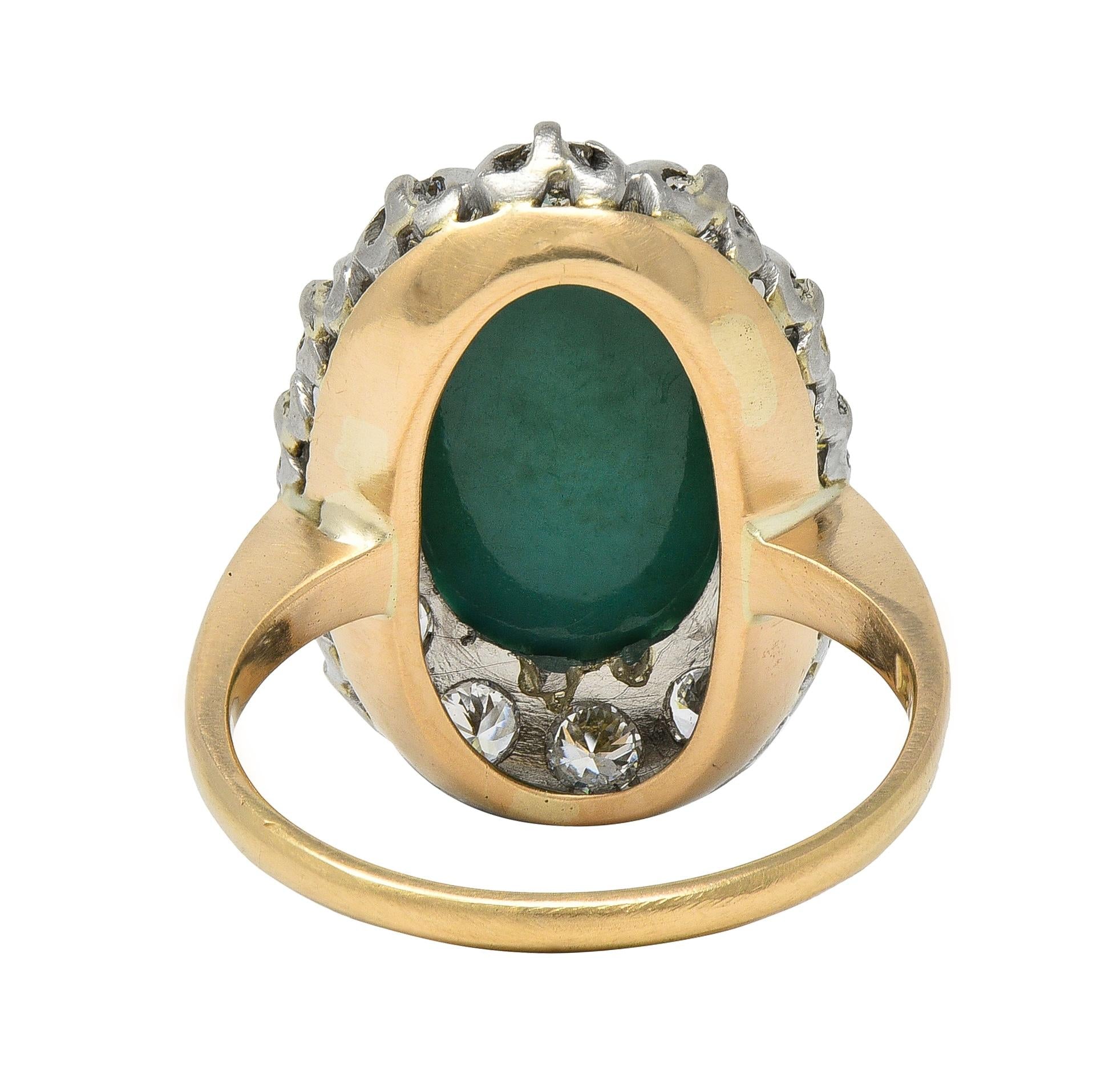 Edwardian Turquoise Diamond Platinum 14 Karat Yellow Gold Antique Halo Ring