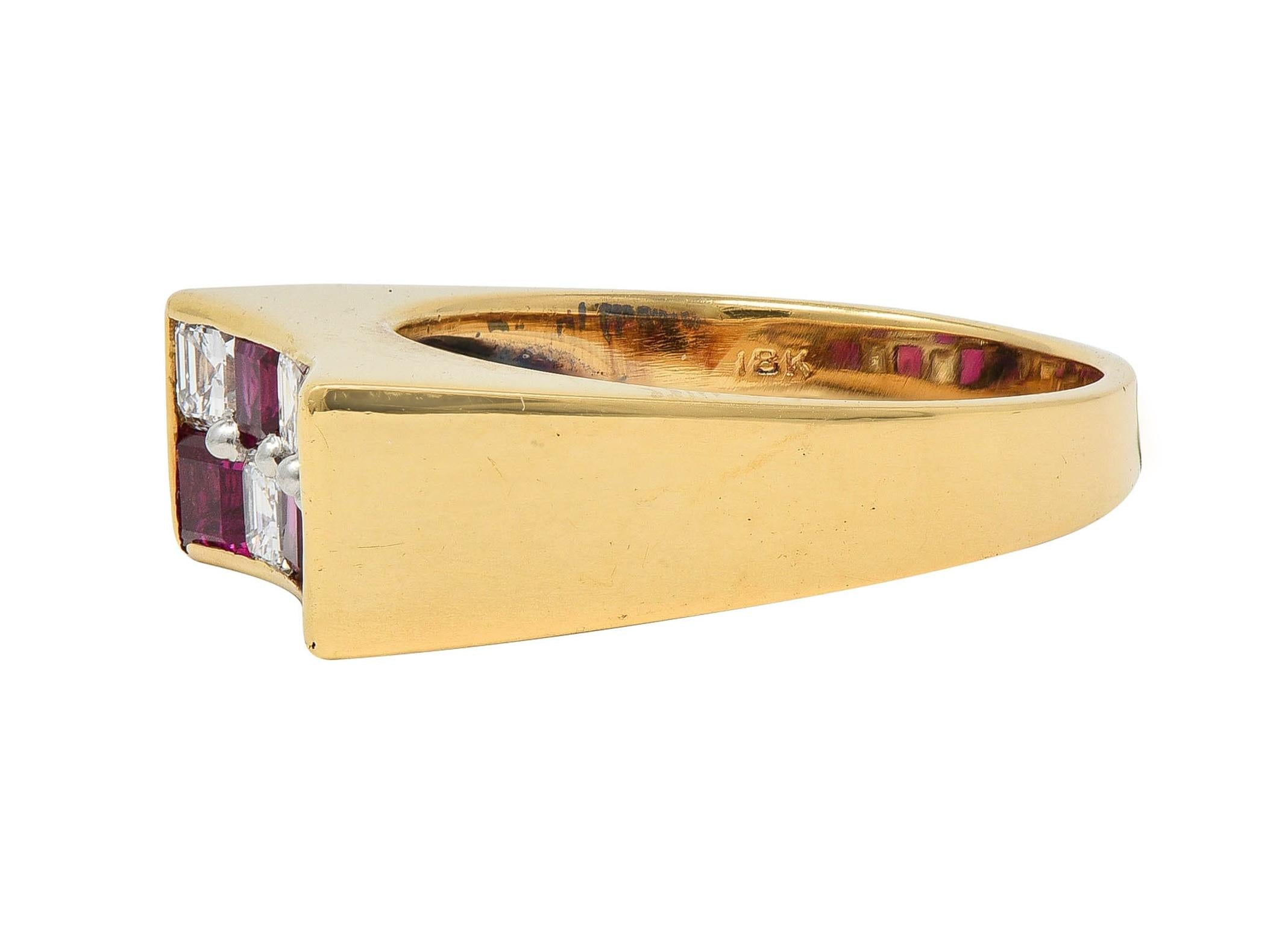 Oscar Heyman Diamond Ruby Platinum 18K Gold Checkerboard Vintage Band Ring