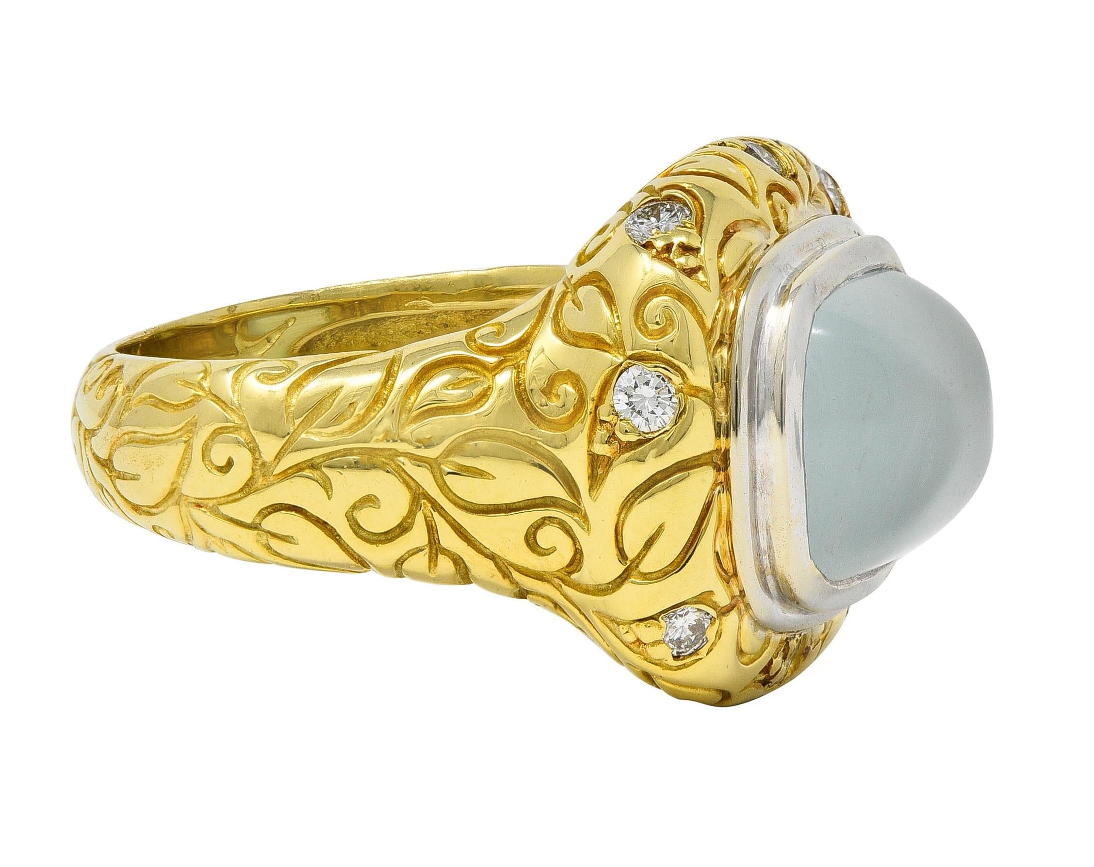 SeidenGang 2000's Chalcedony Diamond 18 Karat Gold Scrolling Foliate Ring