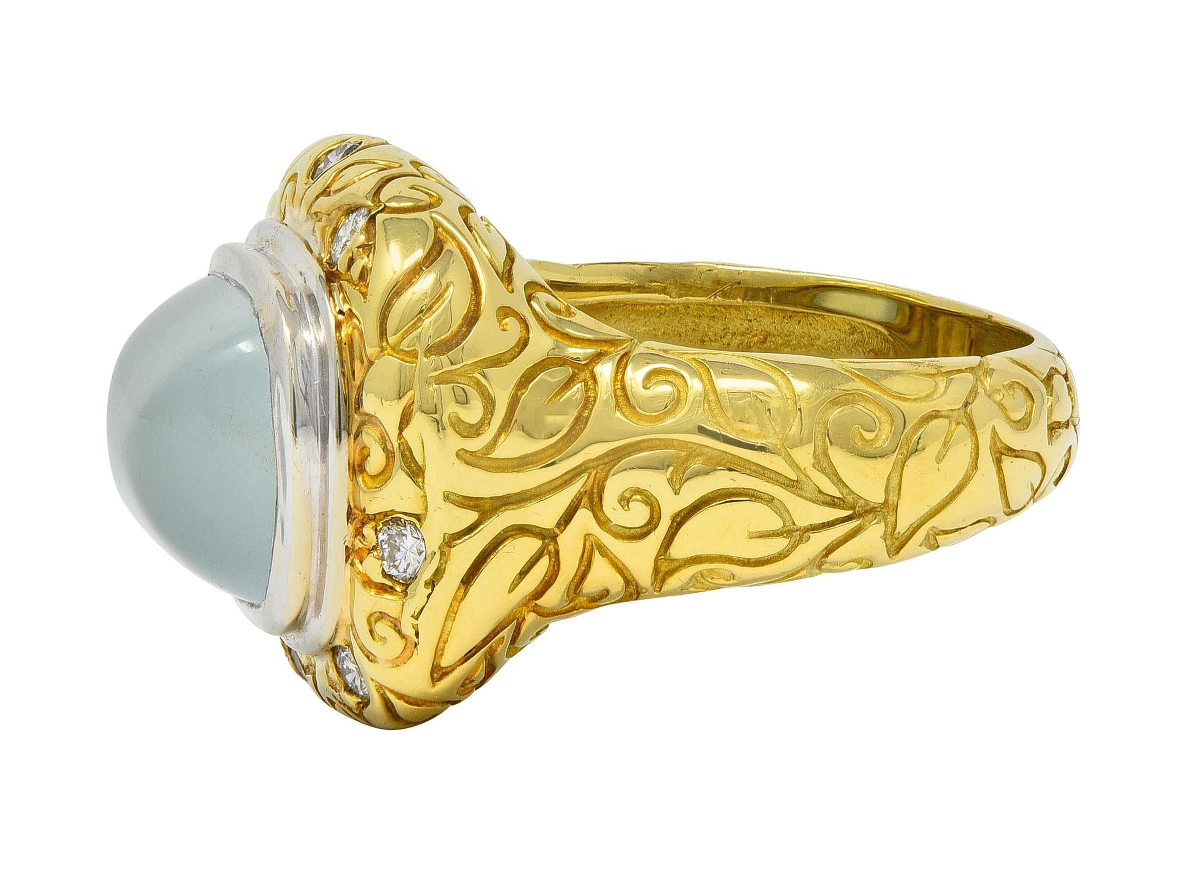 SeidenGang 2000's Chalcedony Diamond 18 Karat Gold Scrolling Foliate Ring