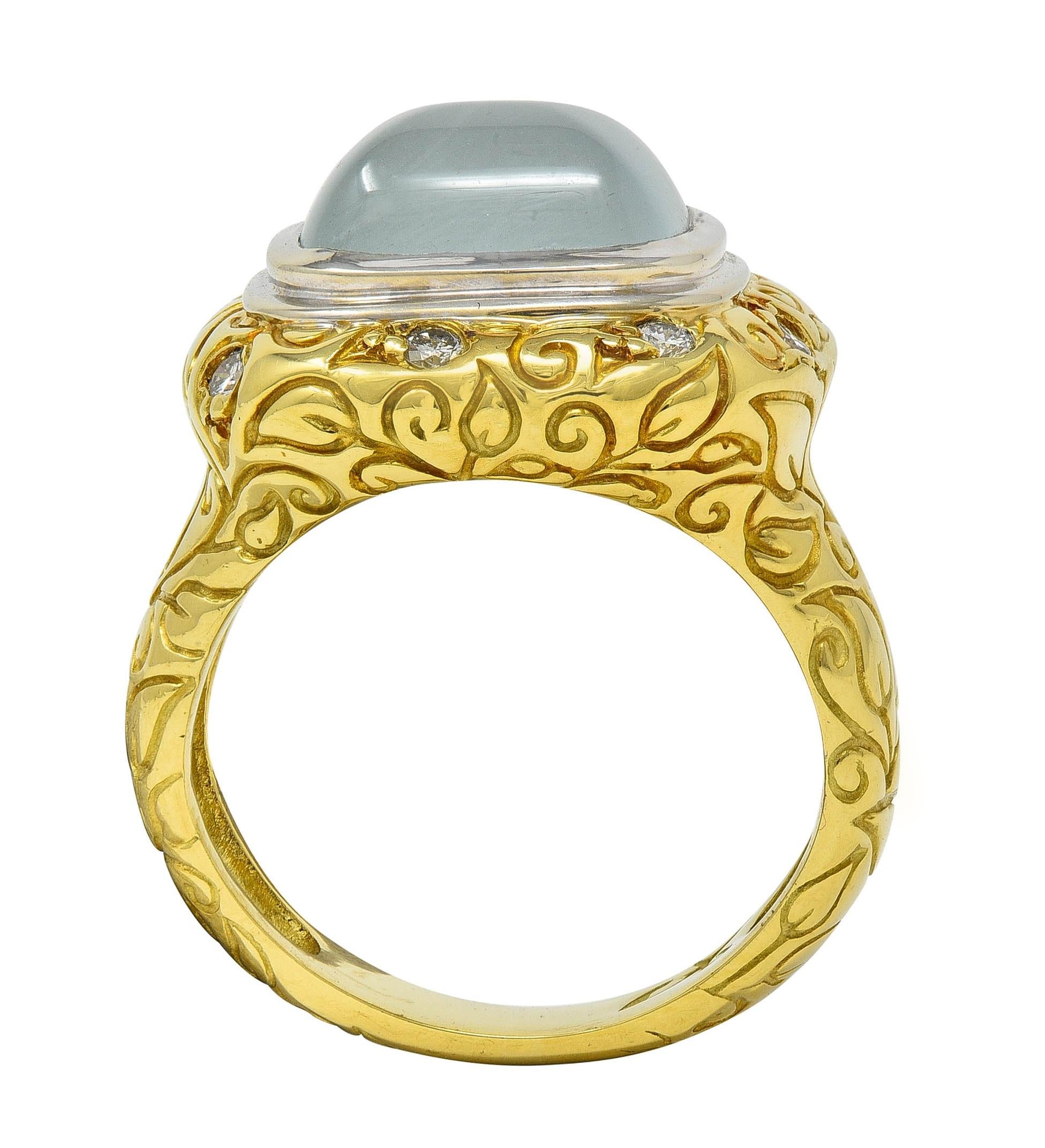 SeidenGang 2000's Chalcedony Diamond 18 Karat Gold Scrolling Foliate Ring